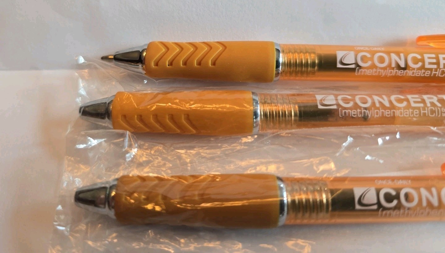 Concerta Pen x3 Pharmaceutical Drug Rep Promo Orange Plastic Medical NEW