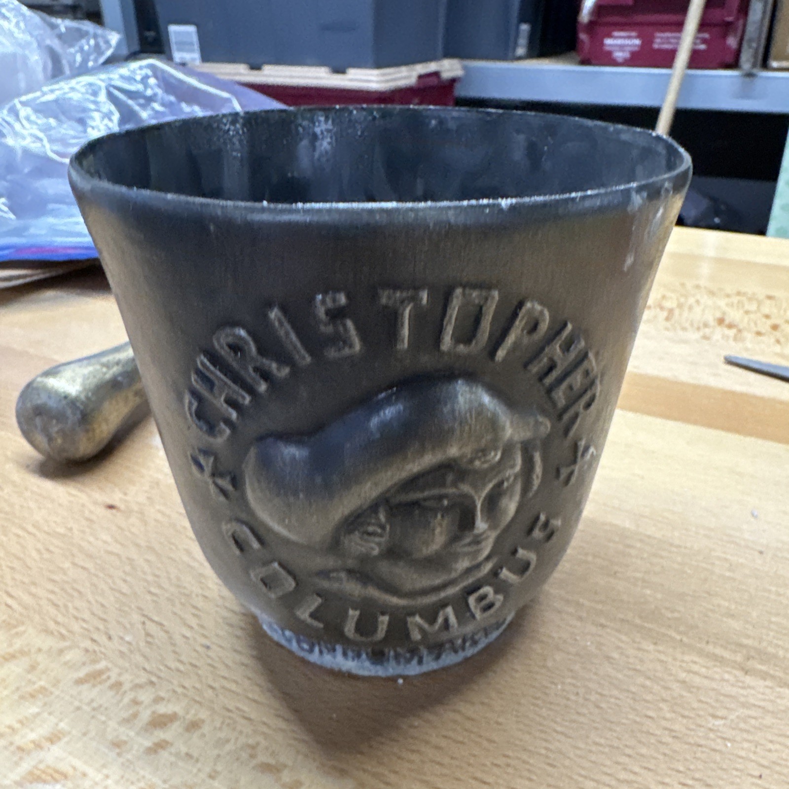 Schering Christopher Columbus 500 years 1992 vintage Pharmacy Mortar 4 1/2″