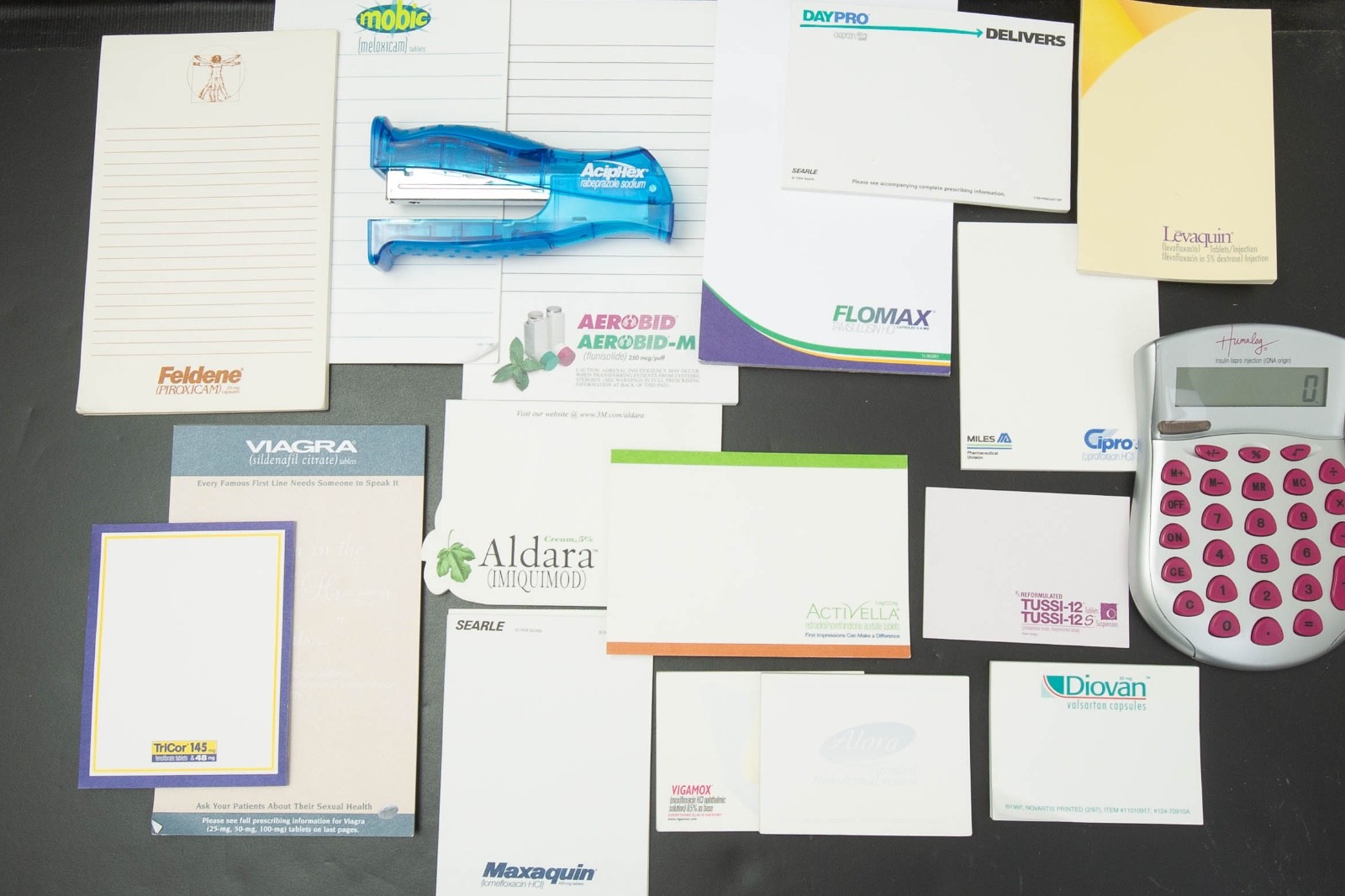 Vtg Drug Rep Pharmaceutical Partial Sticky Notes Stapler Calculator Pharma Lot