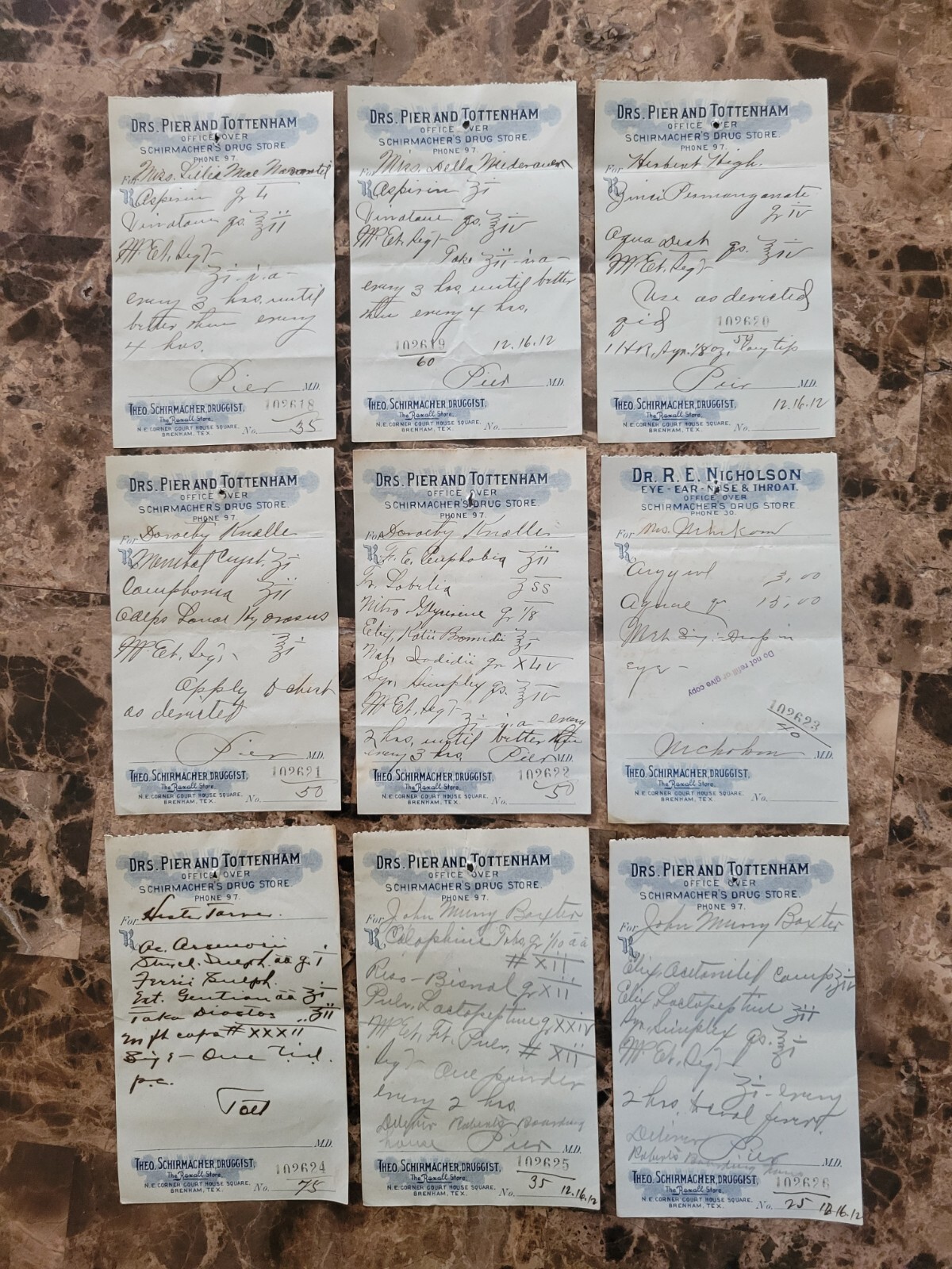 100 antique prescriptions (1912): Opium, Poppy, Ergot, Dionin, Codeine & Anodyne