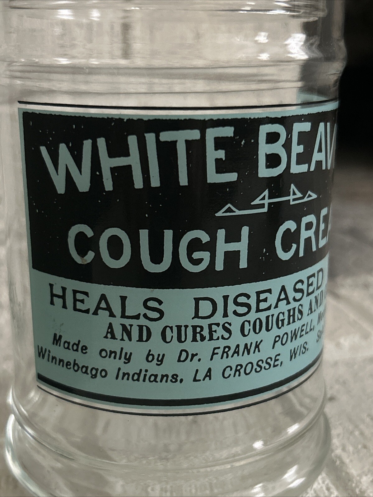 UNIQUE Apothec JAR DR POWELL White Beavers Cough Cream LACROSSE WI RARE Vintage
