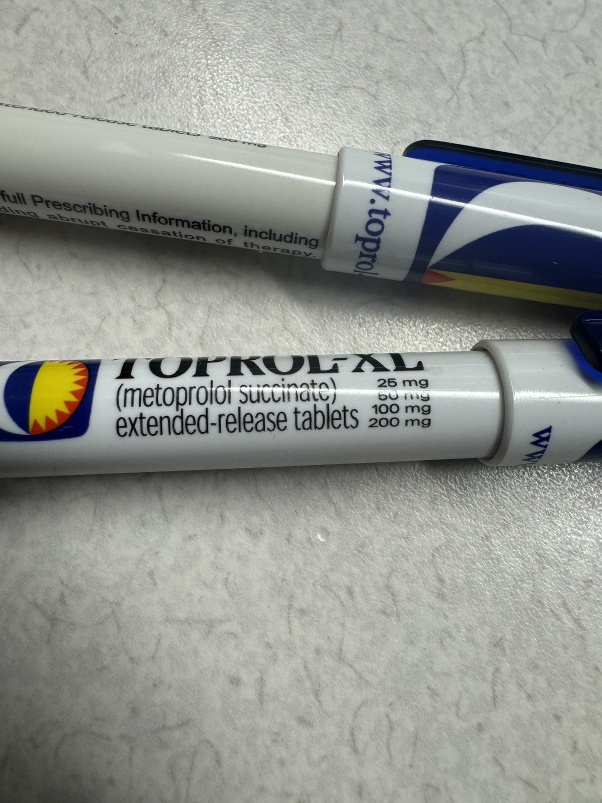 TOPROL-XR PENS: Blue & White, Plastic, Pharmaceutical Promo NEW Lot of 4