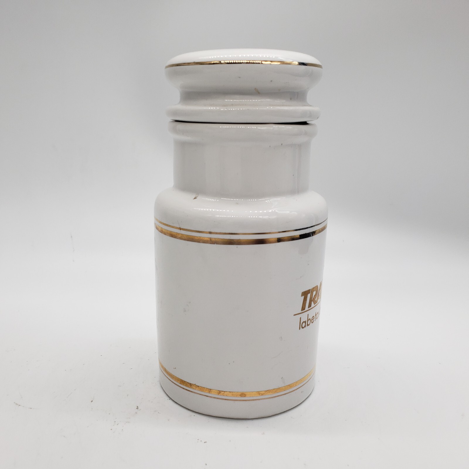1960s Ceramic Apothecary Pharmaceutical Jar Trandate Labetalol HCI/Glaxo 6.25″ H