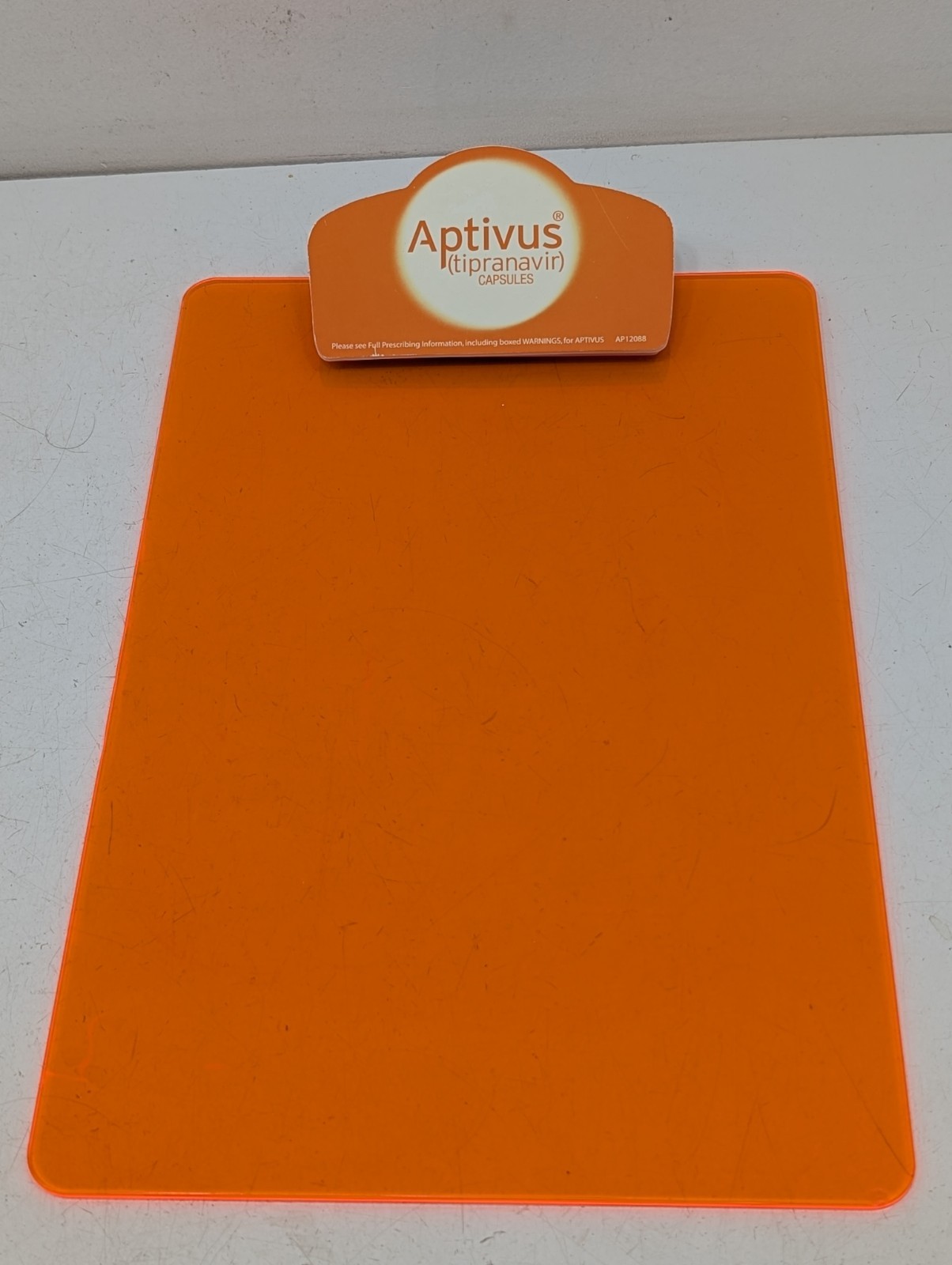 Vintage Aptivus Pharmaceutical Drug Rep CLIPBOARD Orange Promo Advertising Gift