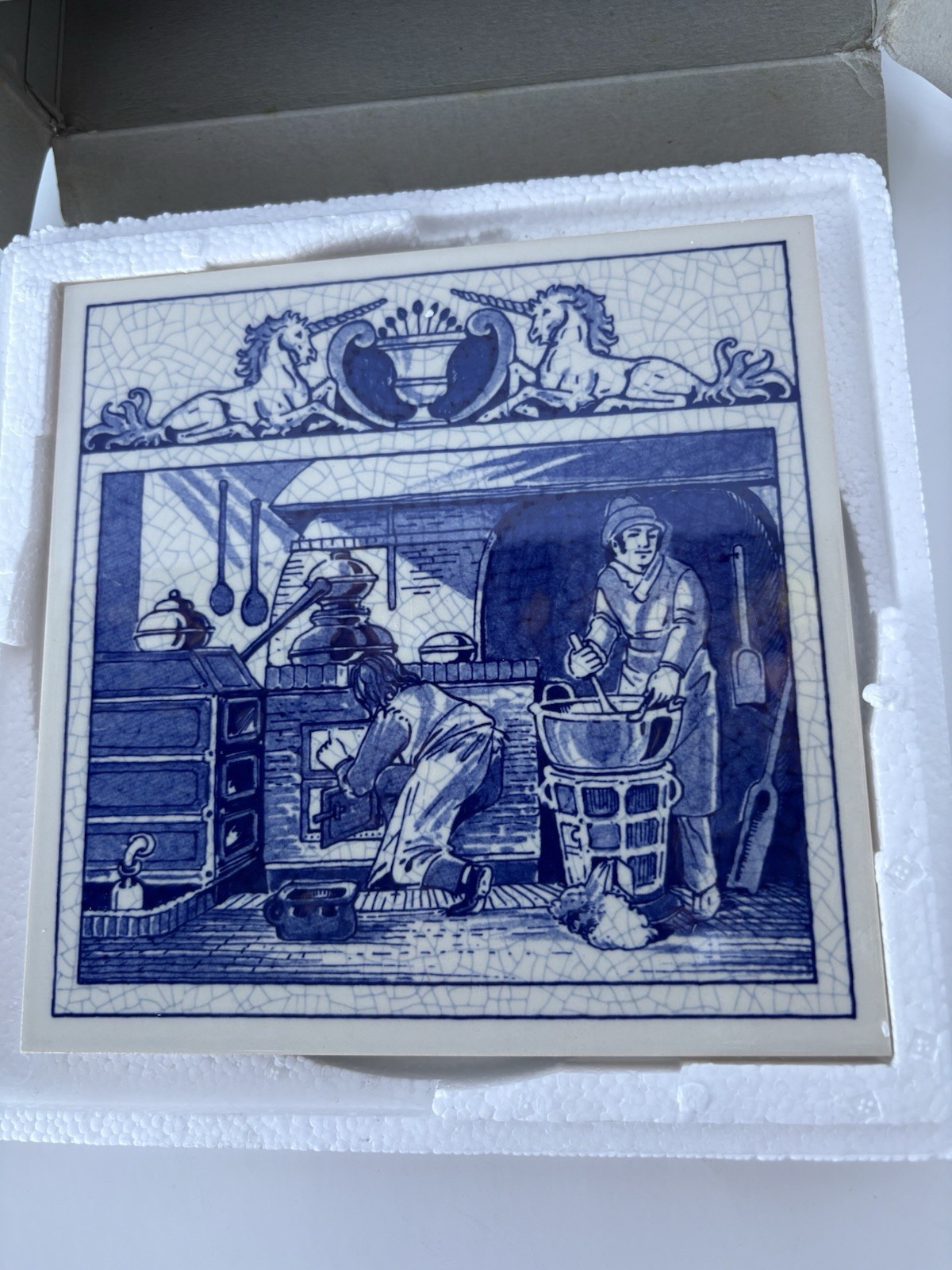 Blue Delft Schoonhoven Holland Handmade Pill Tile 1990 Burroughs Wellcome Co