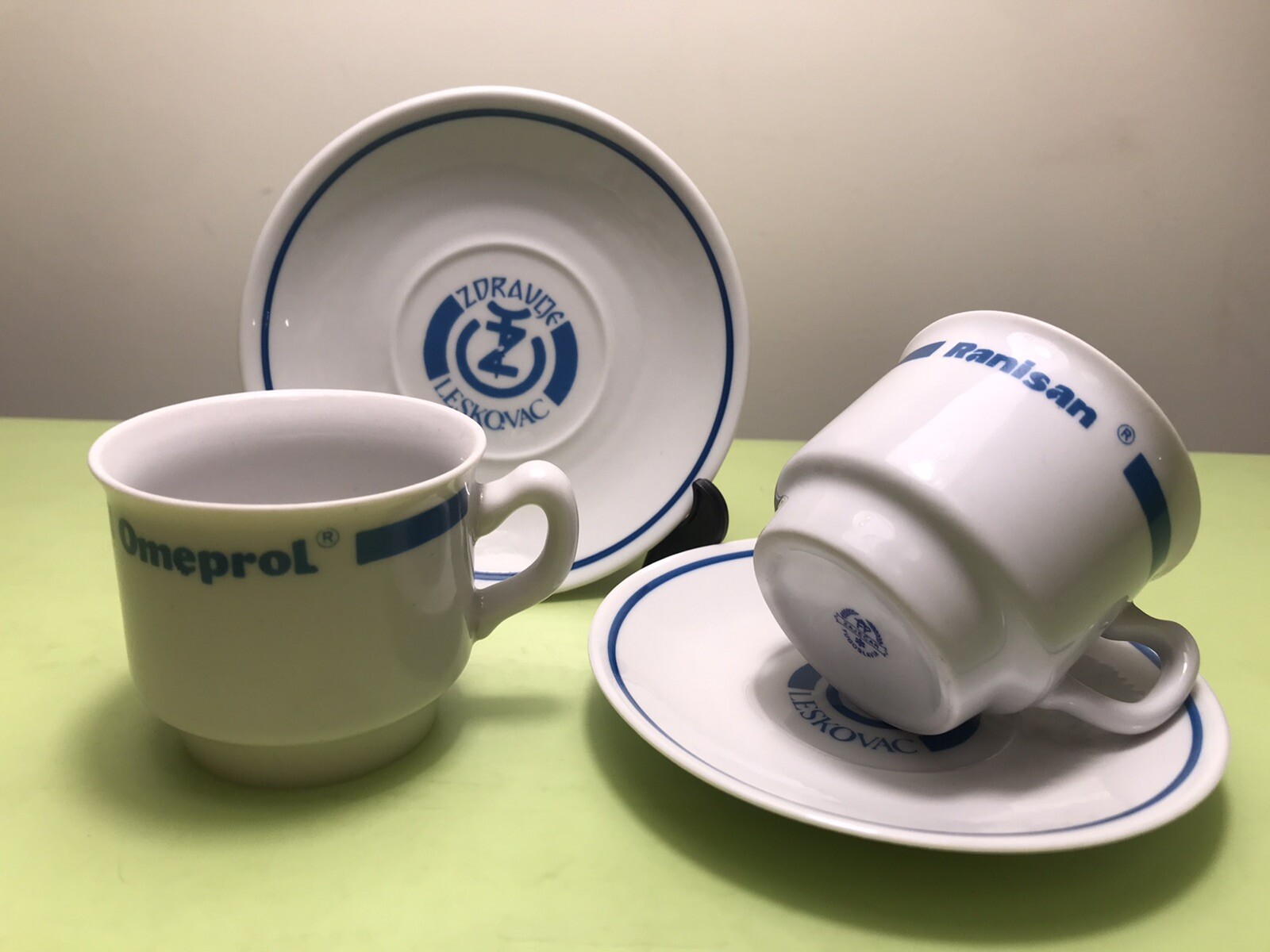 OLD PHARMACEUTICAL MEDICINE RANISAN LECEDIL.. DRUG ADVERTISING COFFEE SET 1970’s