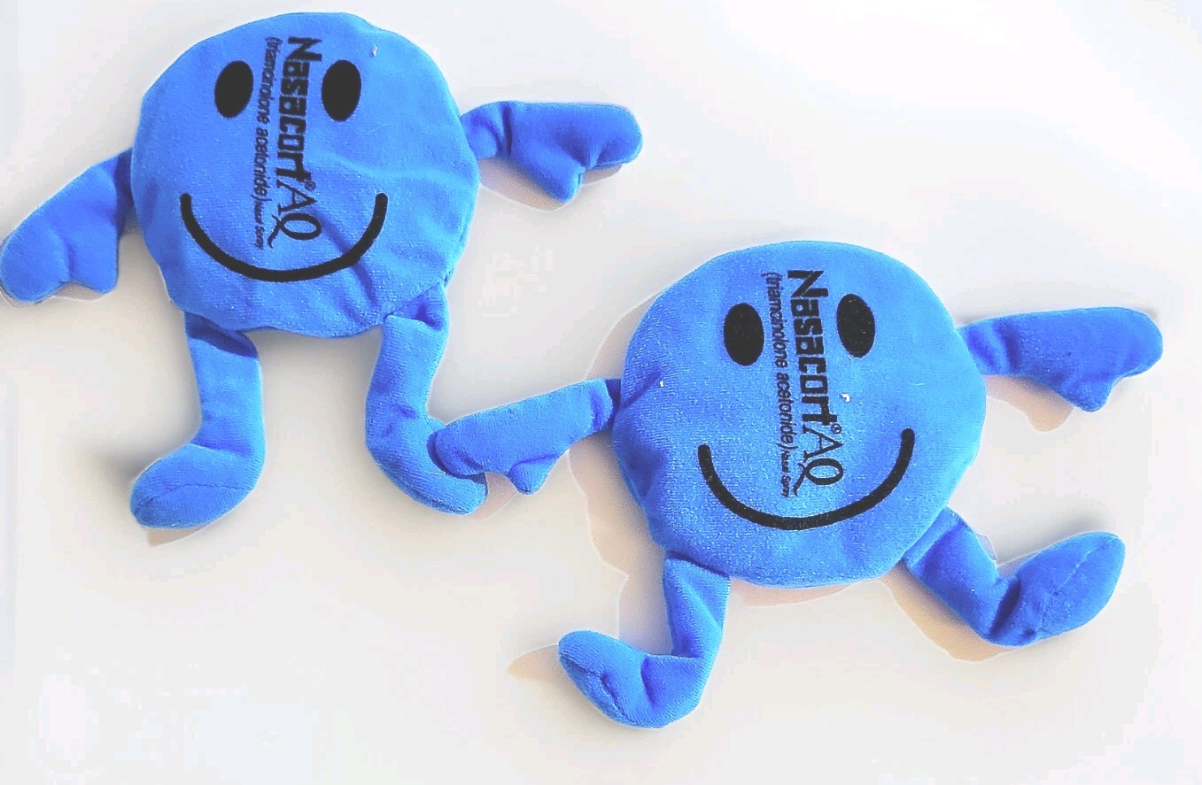 Rare 3 BLUE BEAN BAGS Pharmaceutical Advertising for “NASACORT NASAL SPRAY”