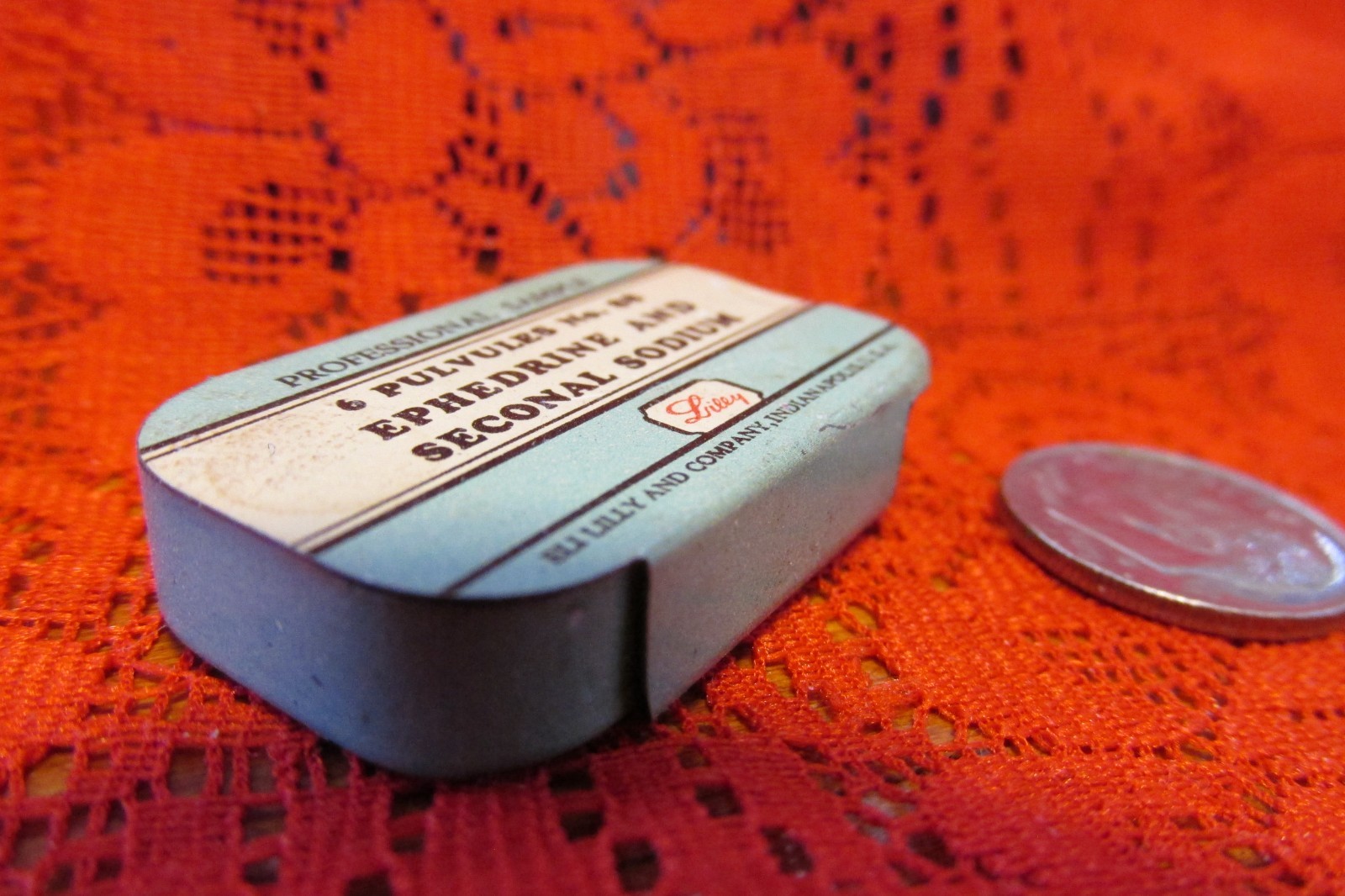 Ephedrine & Seconal Sodium Professional sample Vintage tin Lilly & Co. USA