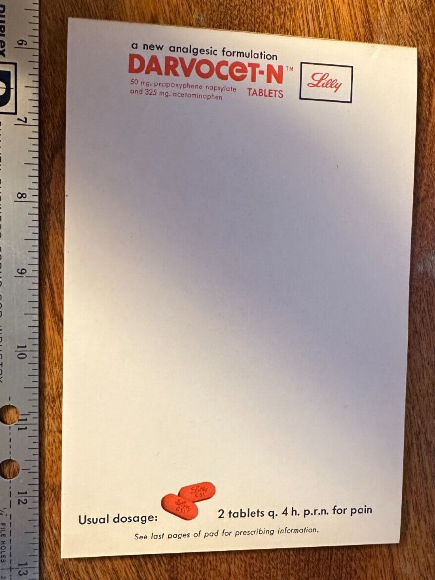 Darvocet-N Pain Medication Vintage Eli Lilly Promotional Pad for Doctors – 1972