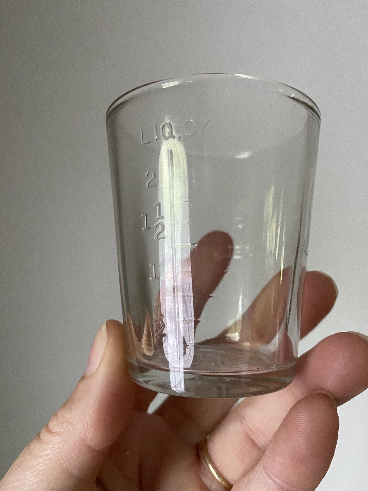 Hazel Atlas Sodiphene Vintage Clear Glass Dose Cup Advertising Germicide 2 3/4”
