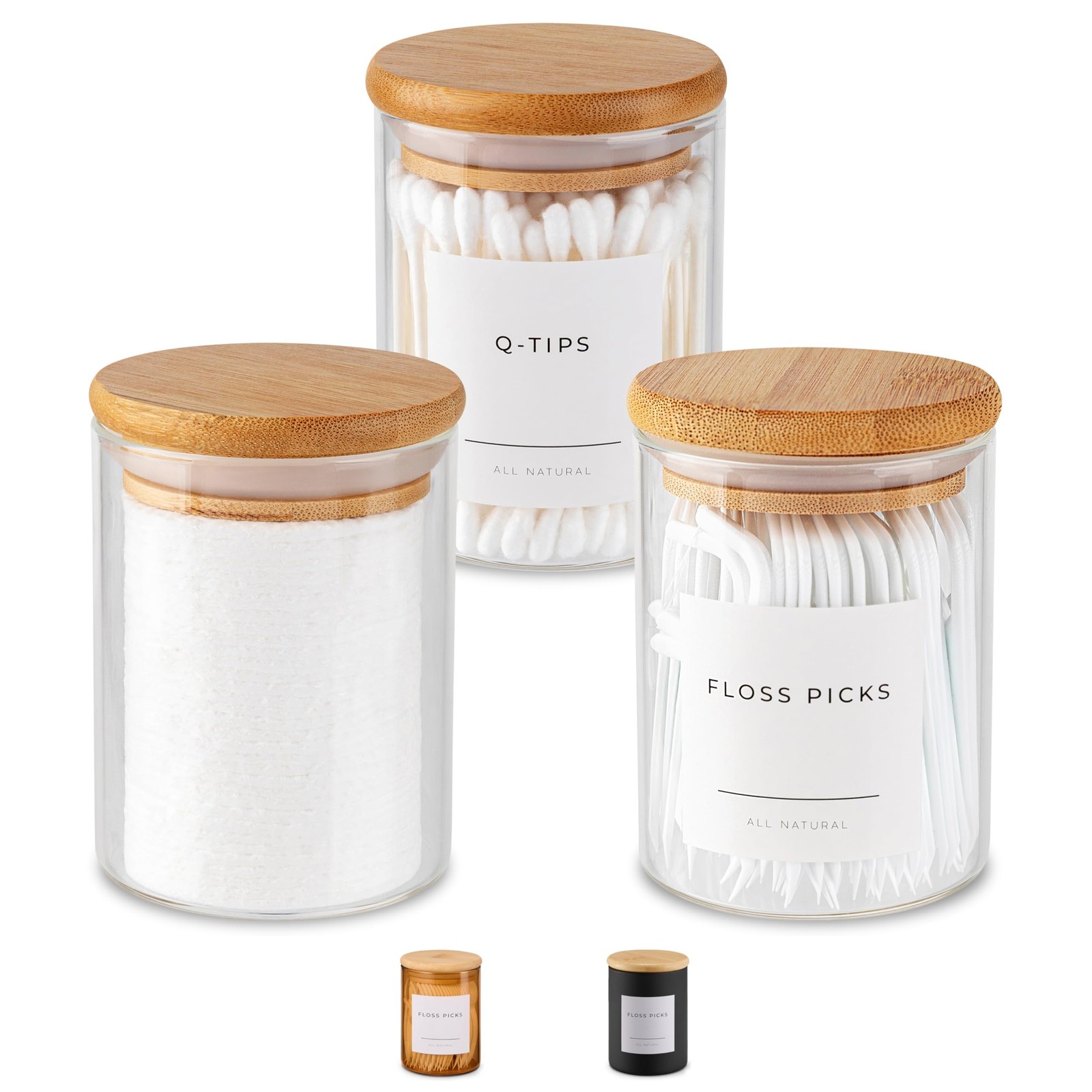 Vase and Vessel Mini Glass Apothecary Jars with Bamboo Lids, Small Bathroom a…