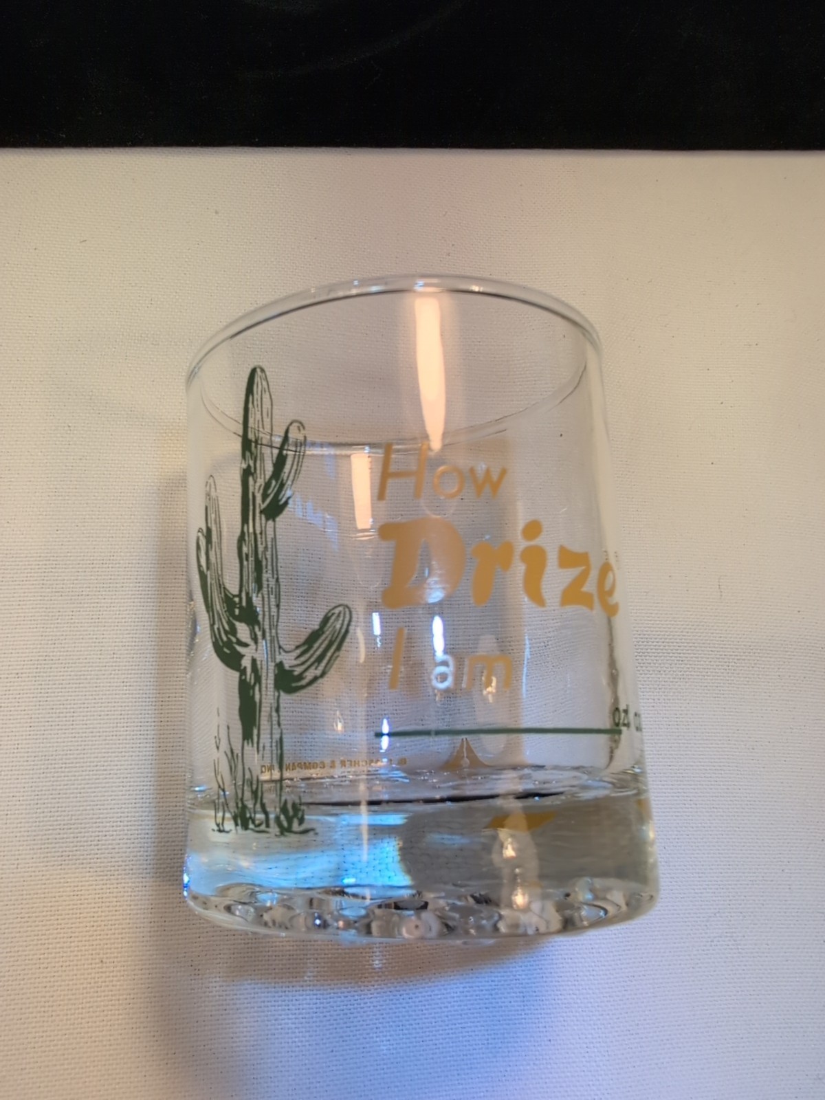 Vintage Drize Pharmaceutical Drug Rep Promo Rocks Glass “How Drize I Am” 3.5in