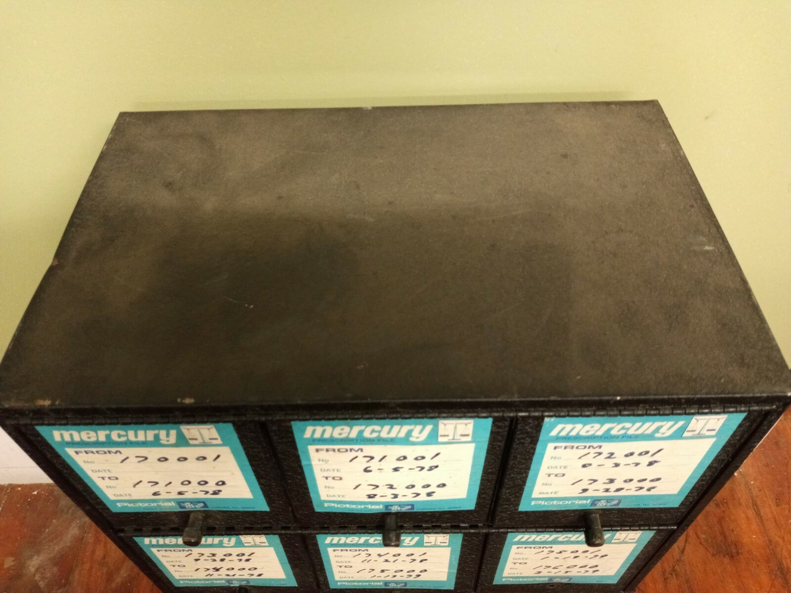 Vintage 1950s – stacking 12 compartment Pharmacy File Pill Cabinet industrial