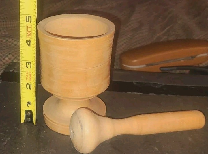 Vintage Light Wood Mortar and Pestle Small Apothecary Pharmacy Rx 297