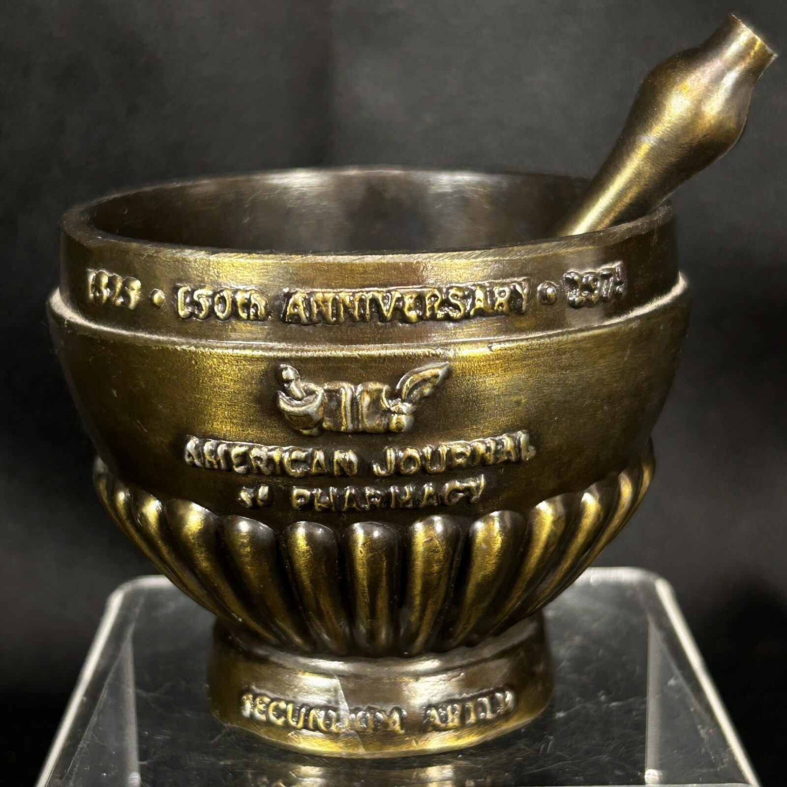 Vtg AMERICAN JOURNAL OF PHARMACY 150th Anniversary Brass Mortar & Pestle