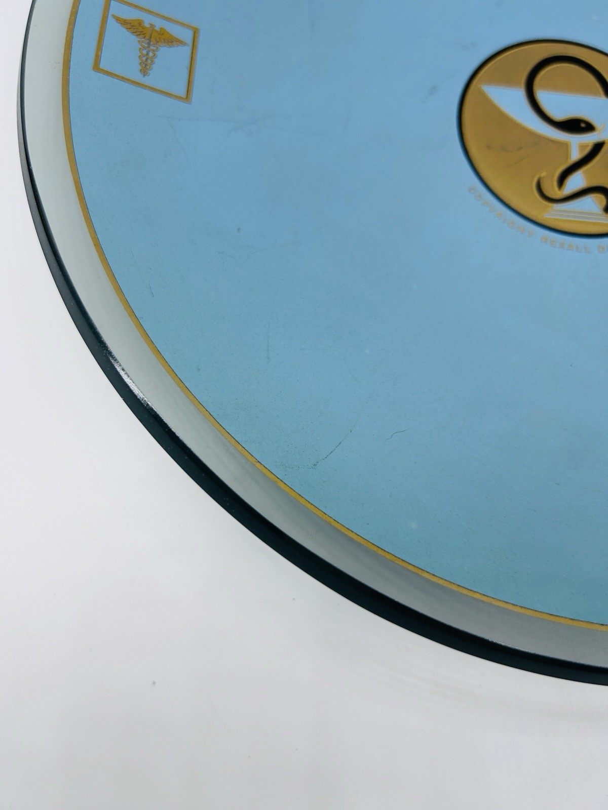 Vintage Rexall Drug Co Glass Tray Dish Plate Pharmacy Turquoise Gold 9.5”