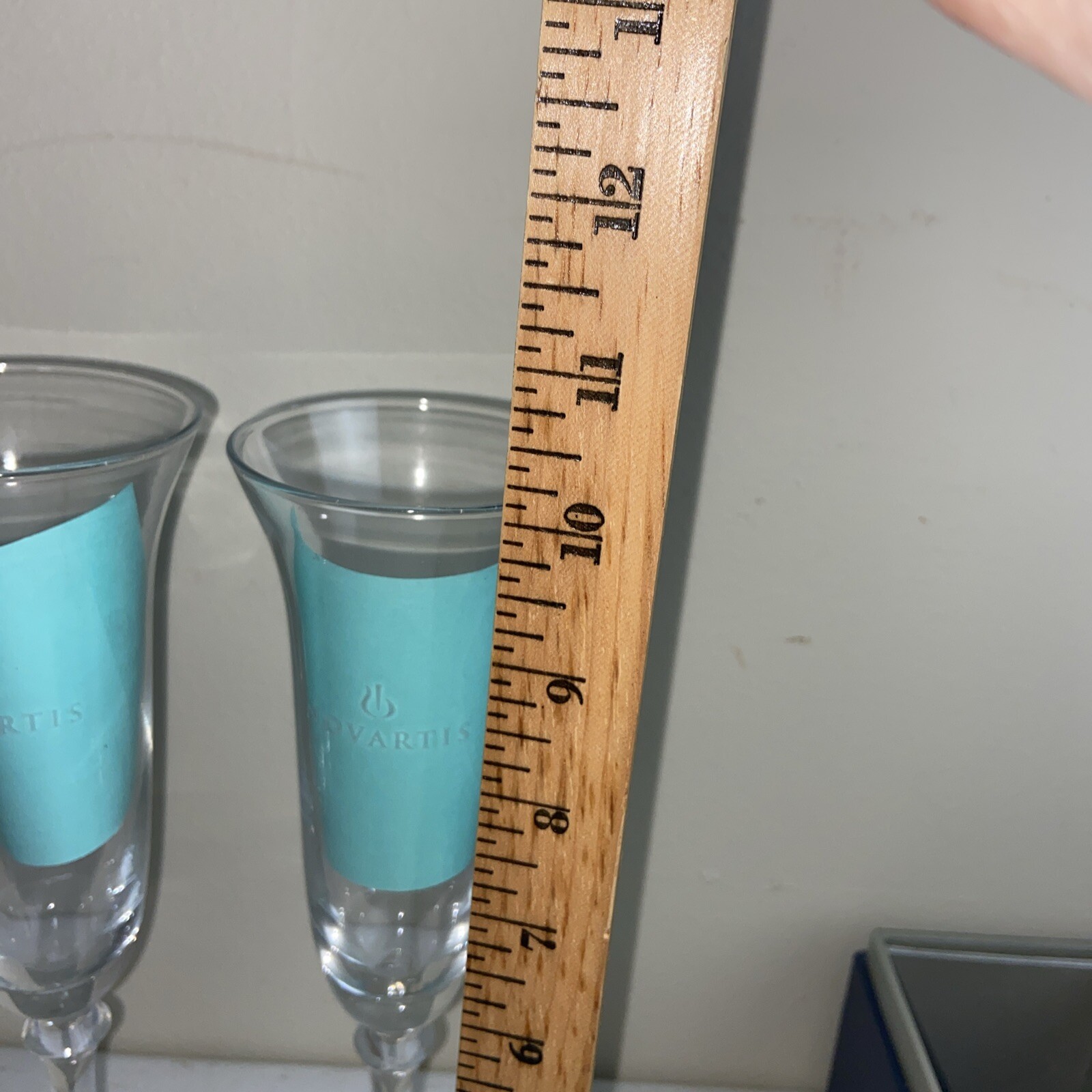 NOVARTIS Champagne Glasses Set Of 2 Clear Crystal 10” Tall Pharmacy Medical NOS