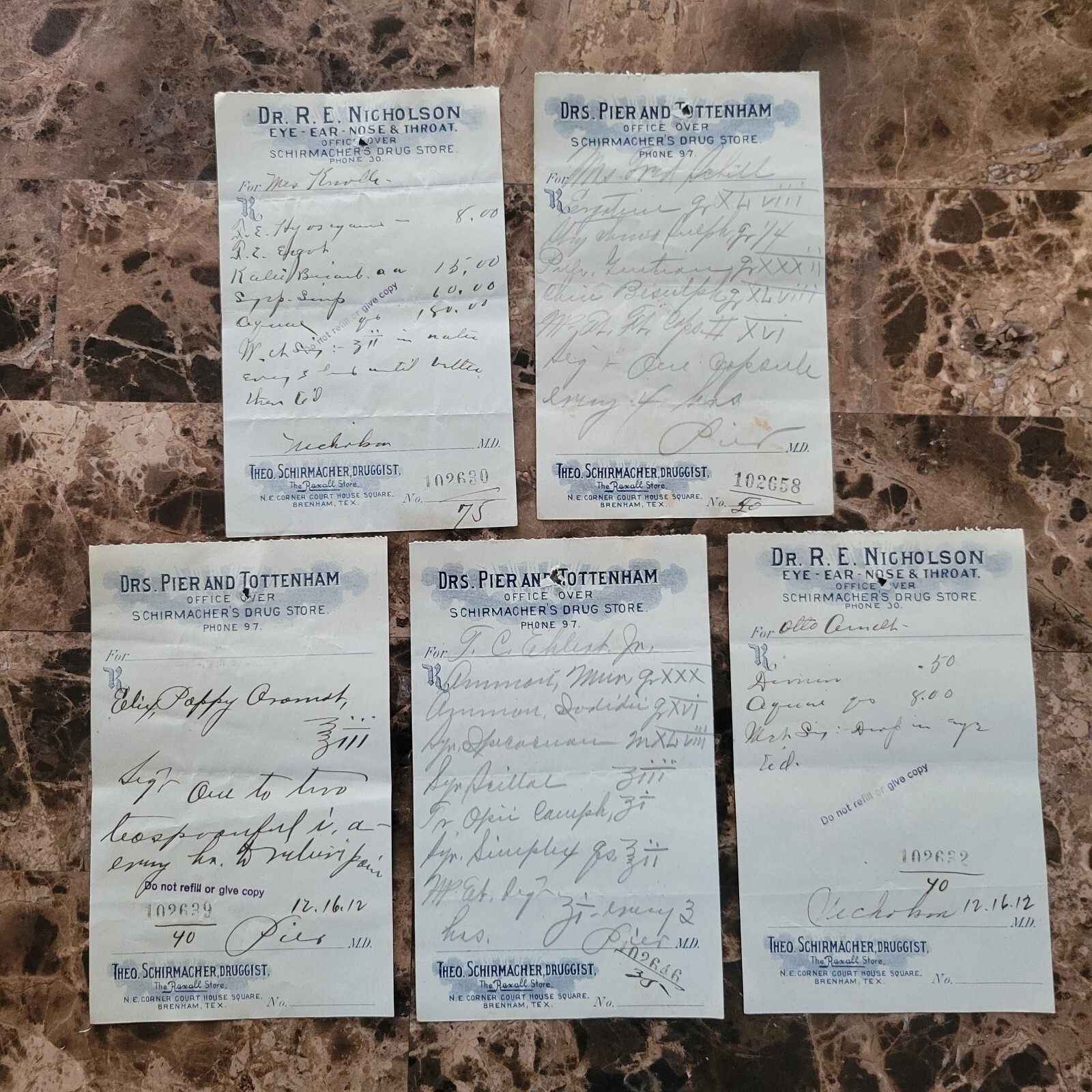 100 antique prescriptions (1912): Opium, Poppy, Ergot, Dionin, Codeine & Anodyne