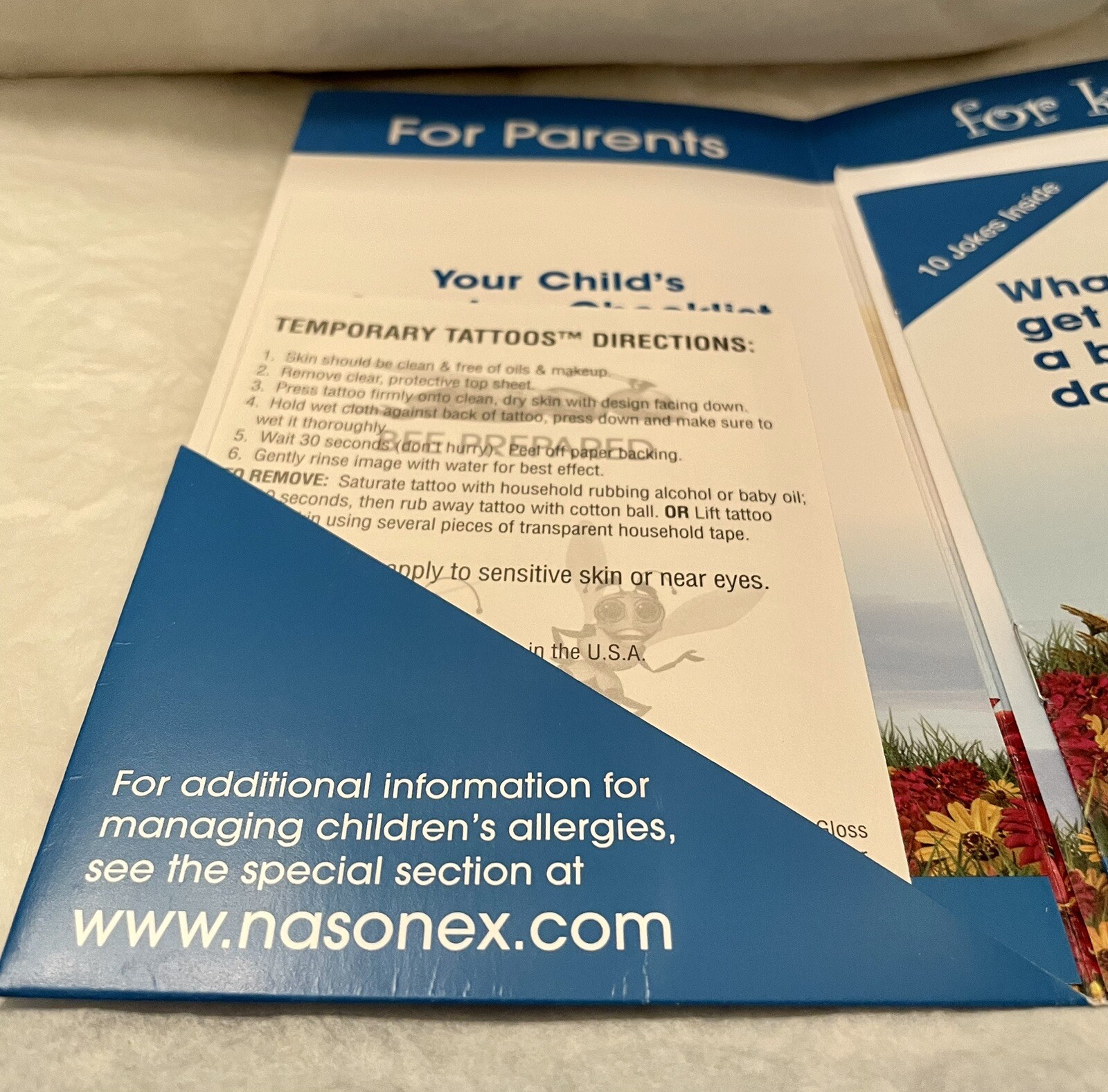 NASONEX 2005 Pharma ” BEE PREPARED: Info & Fun Stuff ” Packet-child allergies