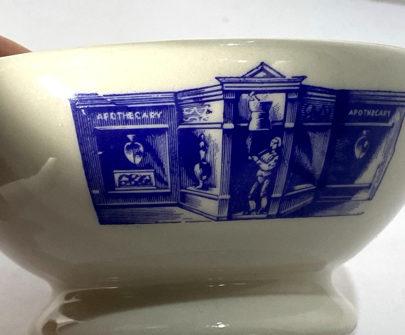 VTG Apothecary Ceramic Ashtray Blue & White Pharmacy Advertising C. Lamb Quote