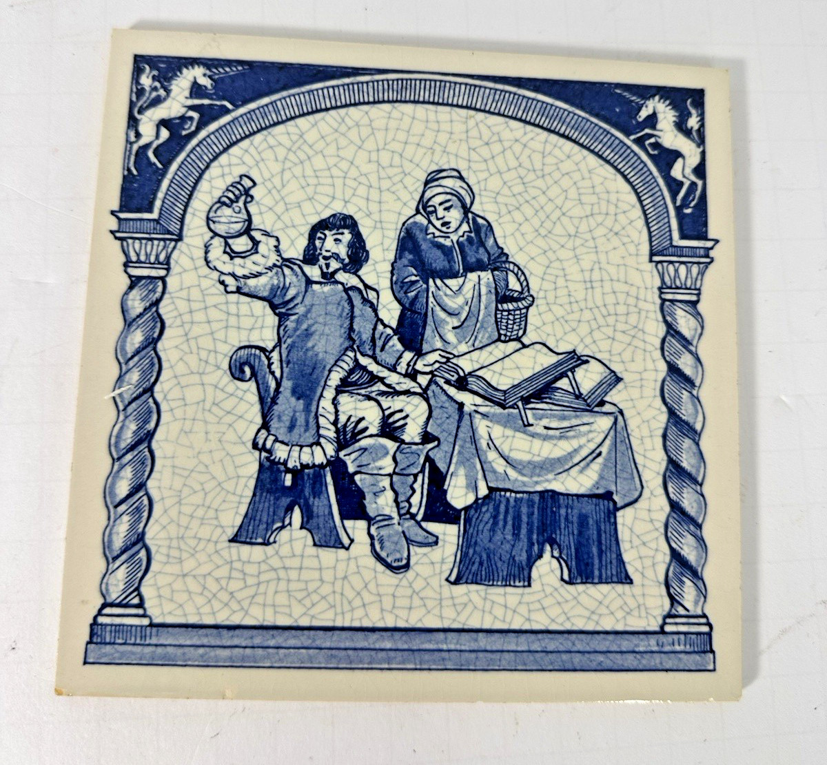 Vintage Blue Delft Tile Uroscopy Pharmacy Scholarship Program Apothecary 8 READ