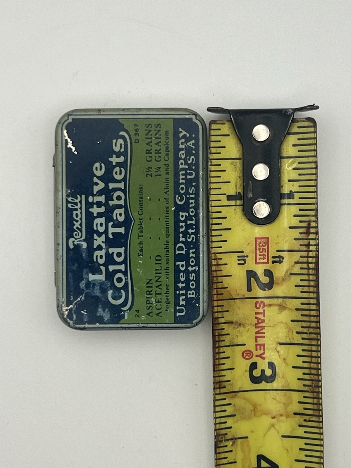 Vintage Rexall Laxative Cold Tablets Tin United Drug Company Empty