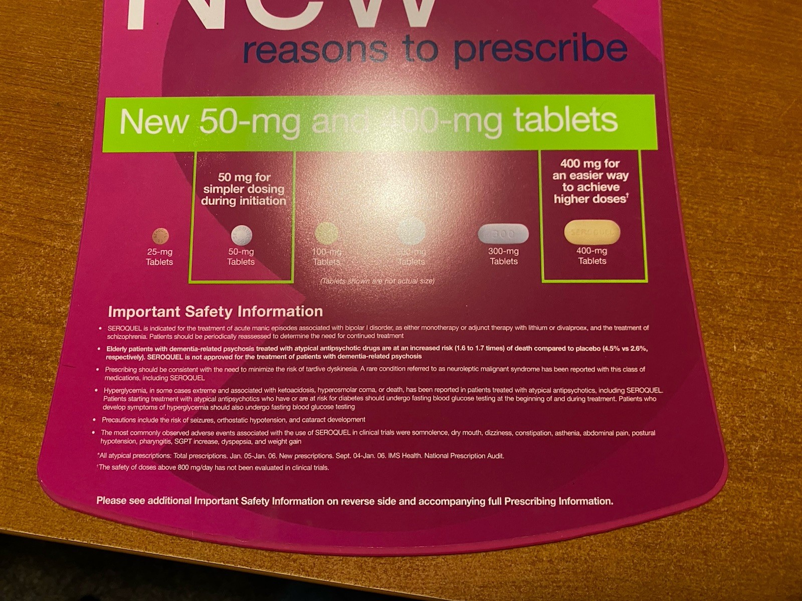 Seroquel New Tablet Size Clipboard Drug Rep Promo 2006 AstraZeneca