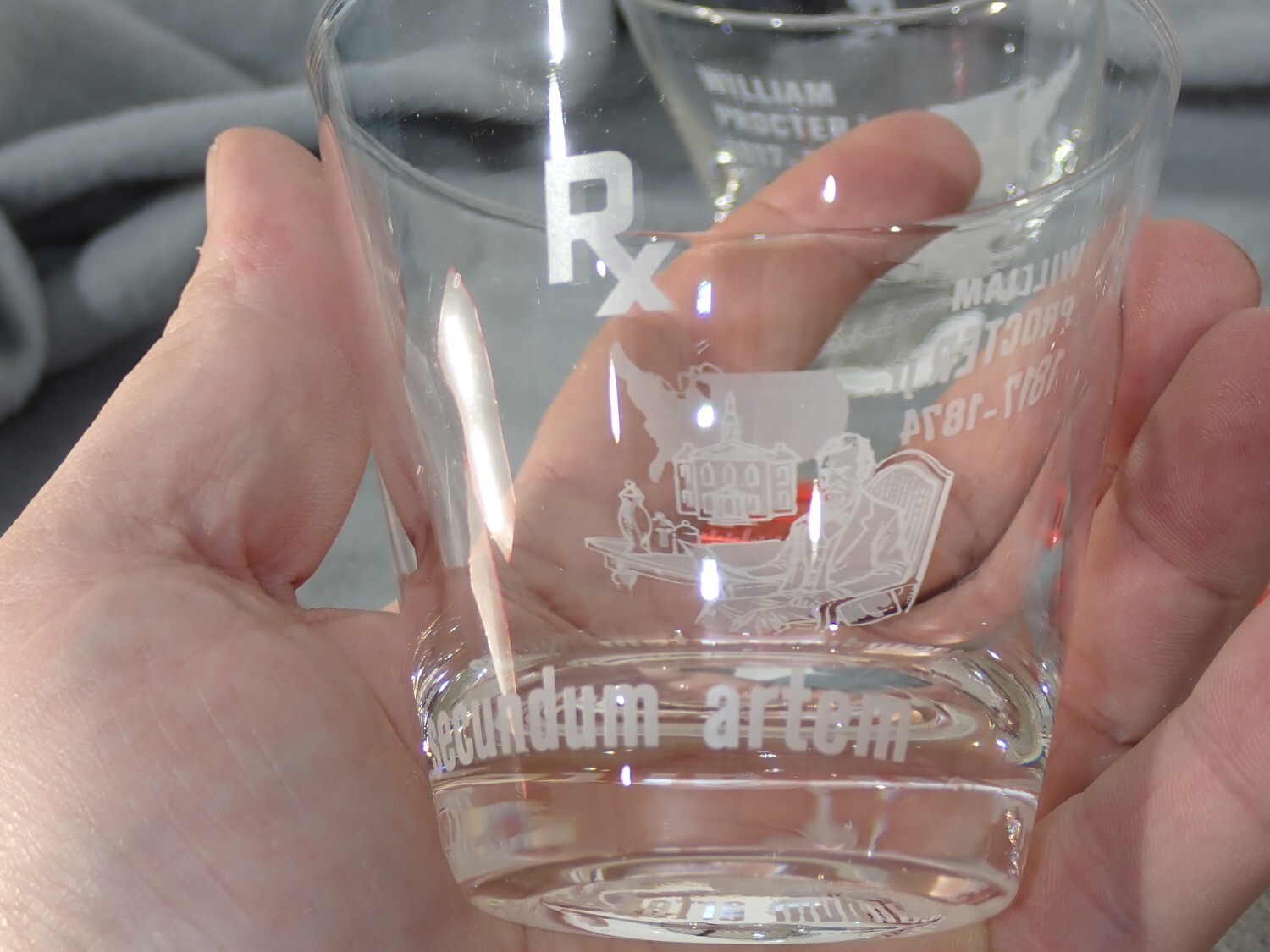 William Proctor Jr RX Secundum Artem Etched Barware Glass Set Of 4 FLAWLESS