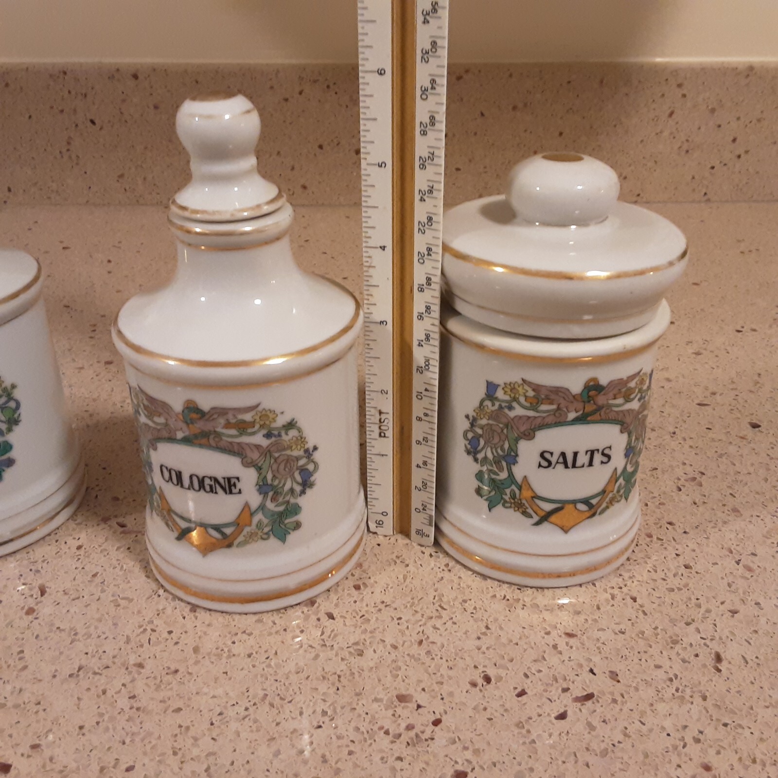 Set of 3 Vintage Ceramic Apothecary Pharmacy Jars with Lids
