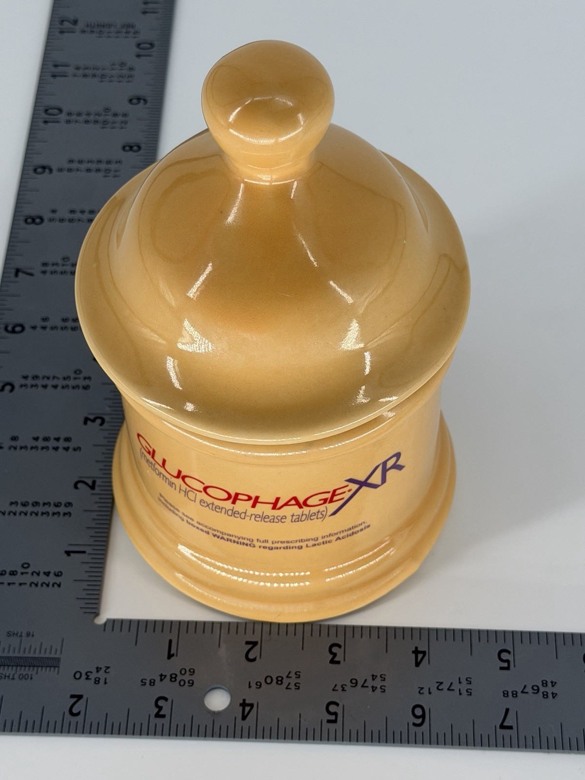 Vtg Glucophage XR Ceramic Promo Counter Jar w/ Lid 7” Pharma USA