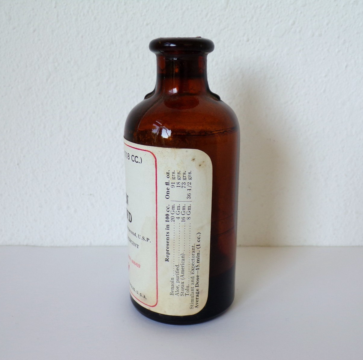 Eli Lilly BENZOIN COMPOUND Corked AMBER Bottle PHARMACEUTICAL Medicine Solid