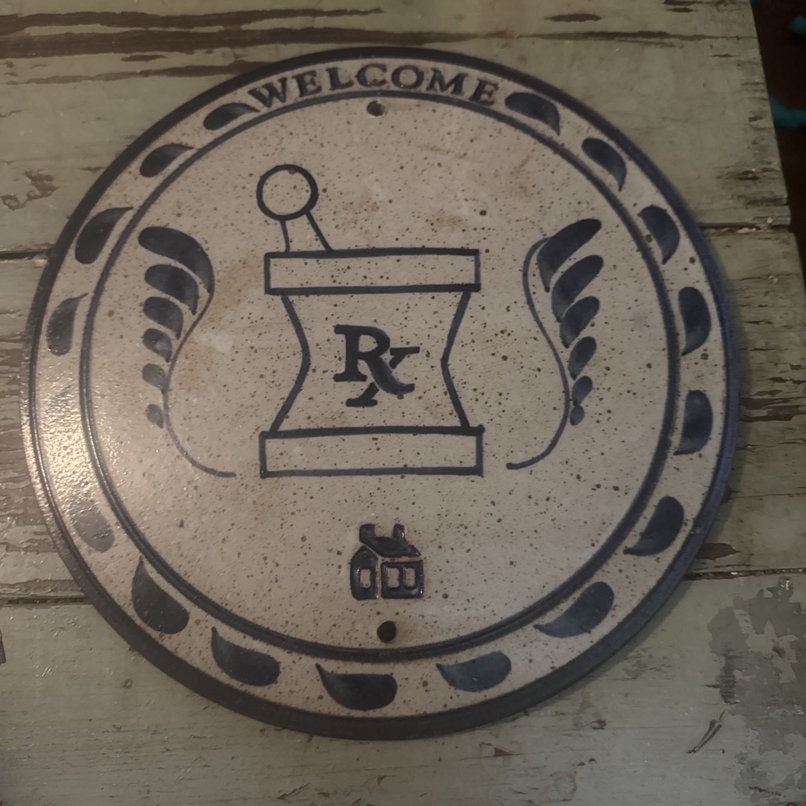 Vintage pottery Welcome Plaque Pharmacist/ Apothecary