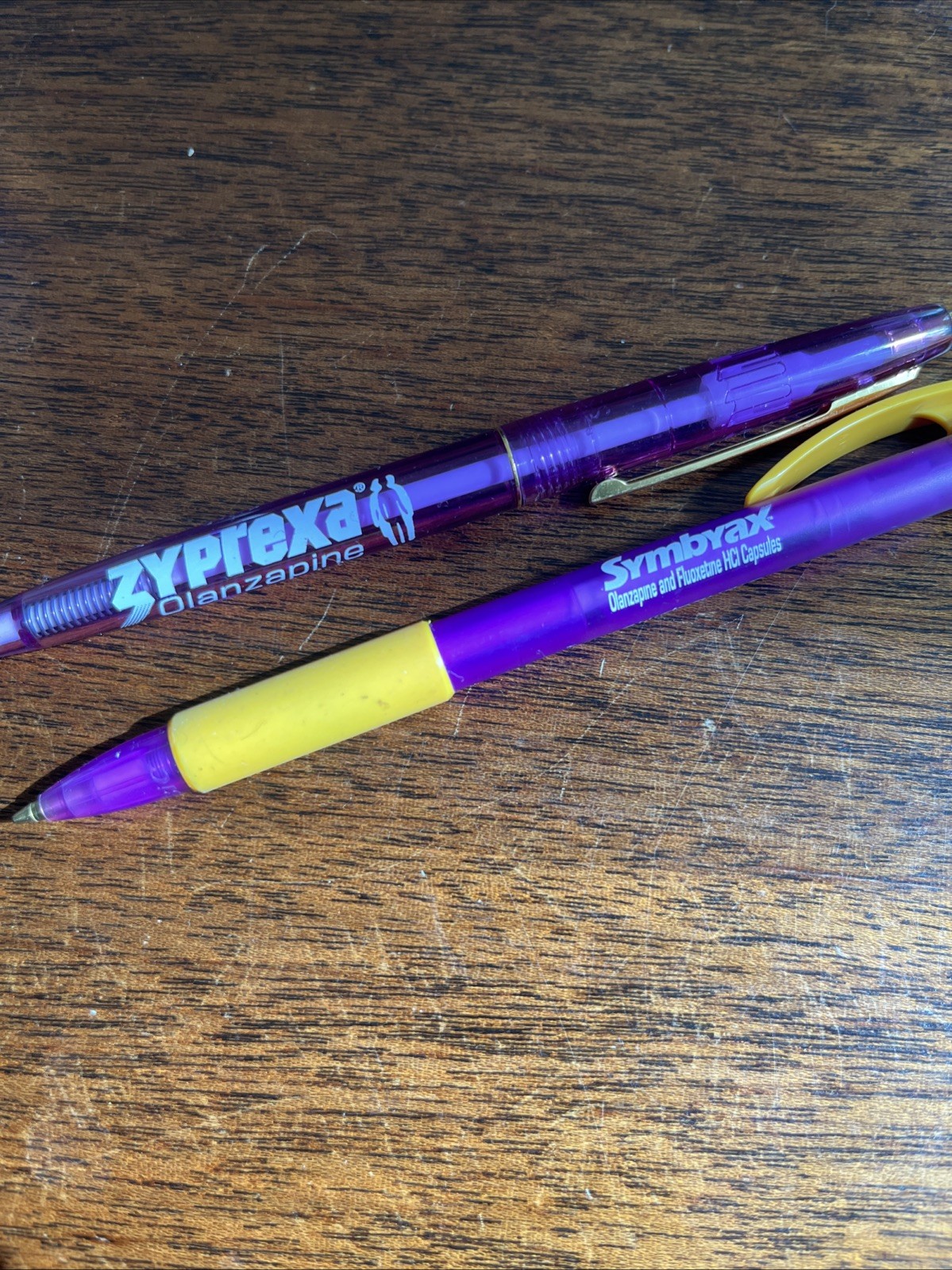 Lot of 2 Drug Rep Zyprexa Symbyax Collectible Pharmaceutical Pens Purple Lilly