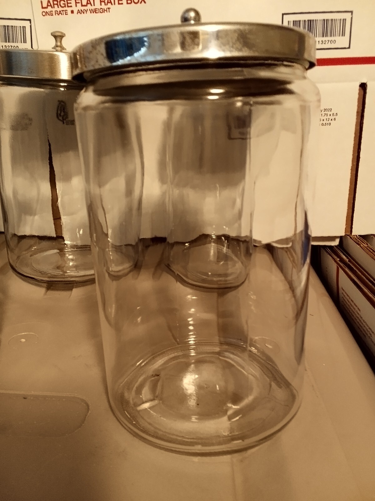 Medical Sundry Glass Jar, 4-inch outside diameter, vintage, used.