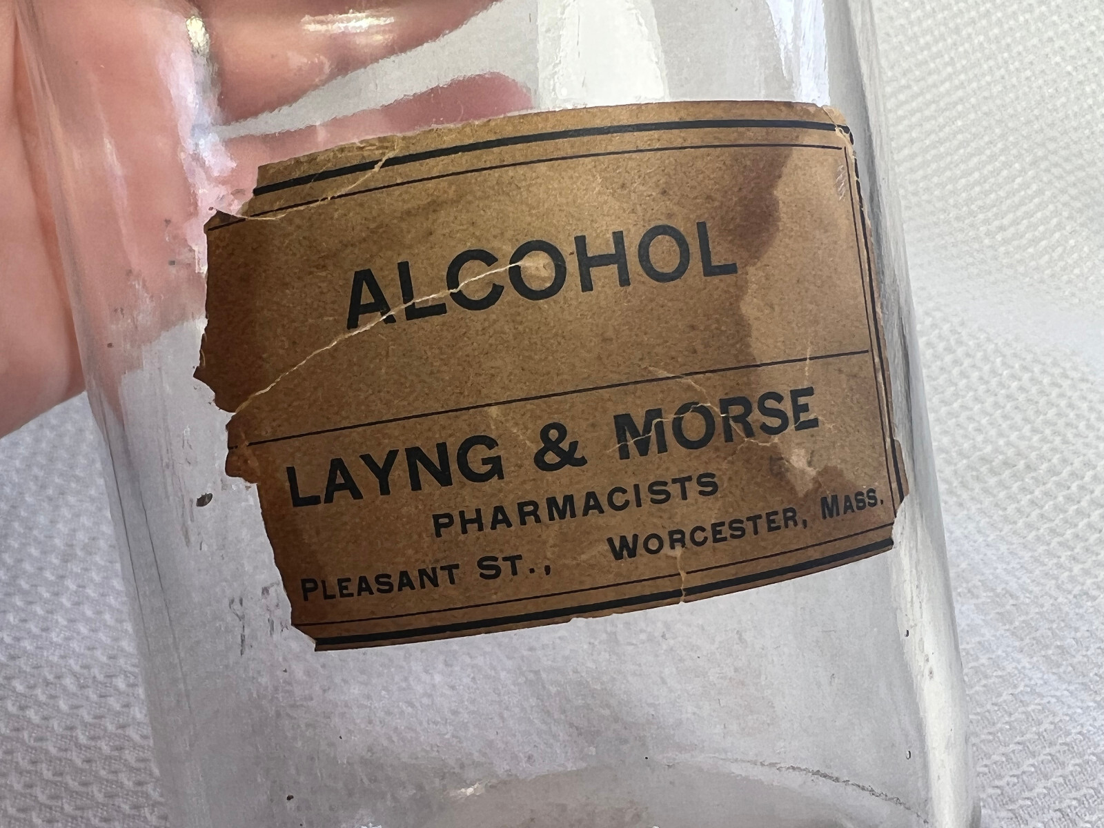 Vtg Colgate & Co Glass Bottle New York Alcohol Layng & Morse Phamacists Mass.