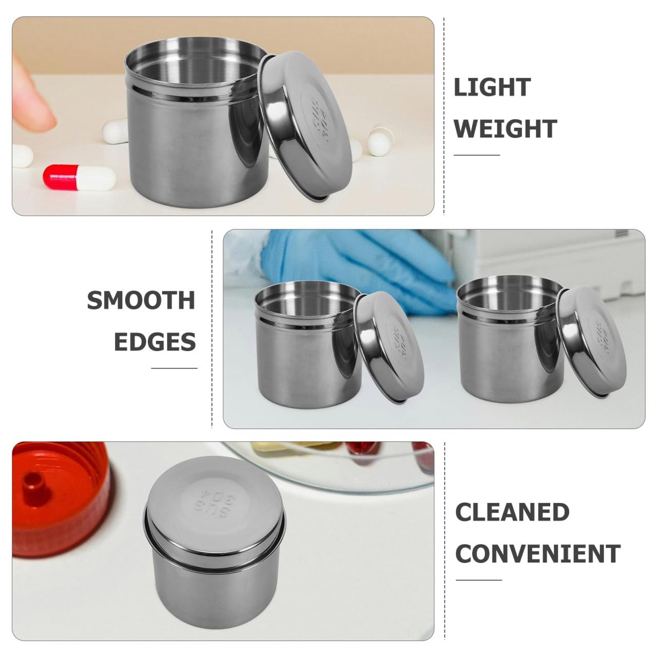 2 PCS Stainless Steel Jars Iodine Gauze Holder Iodophor Canister 3.14 Inch