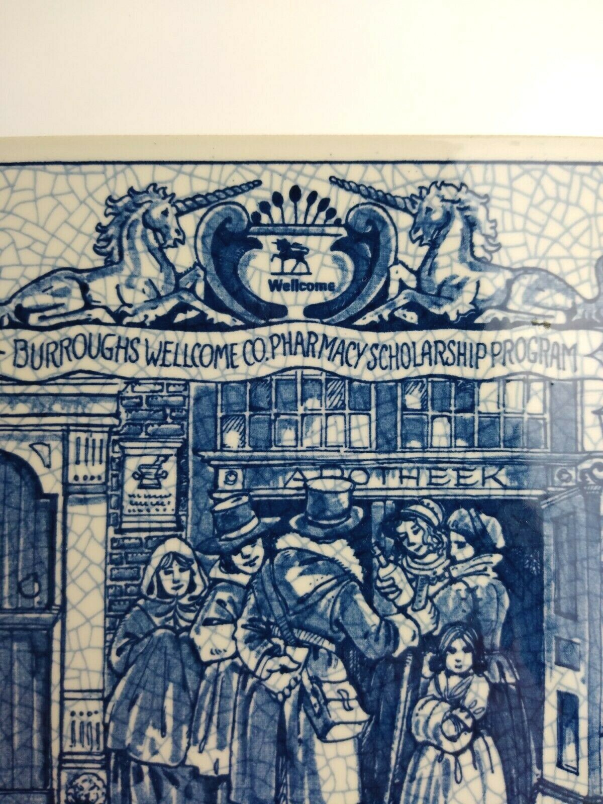 Vintage Blue Delfts tile Burroughs Wellcome Co Pharmacy scholarship program 1992