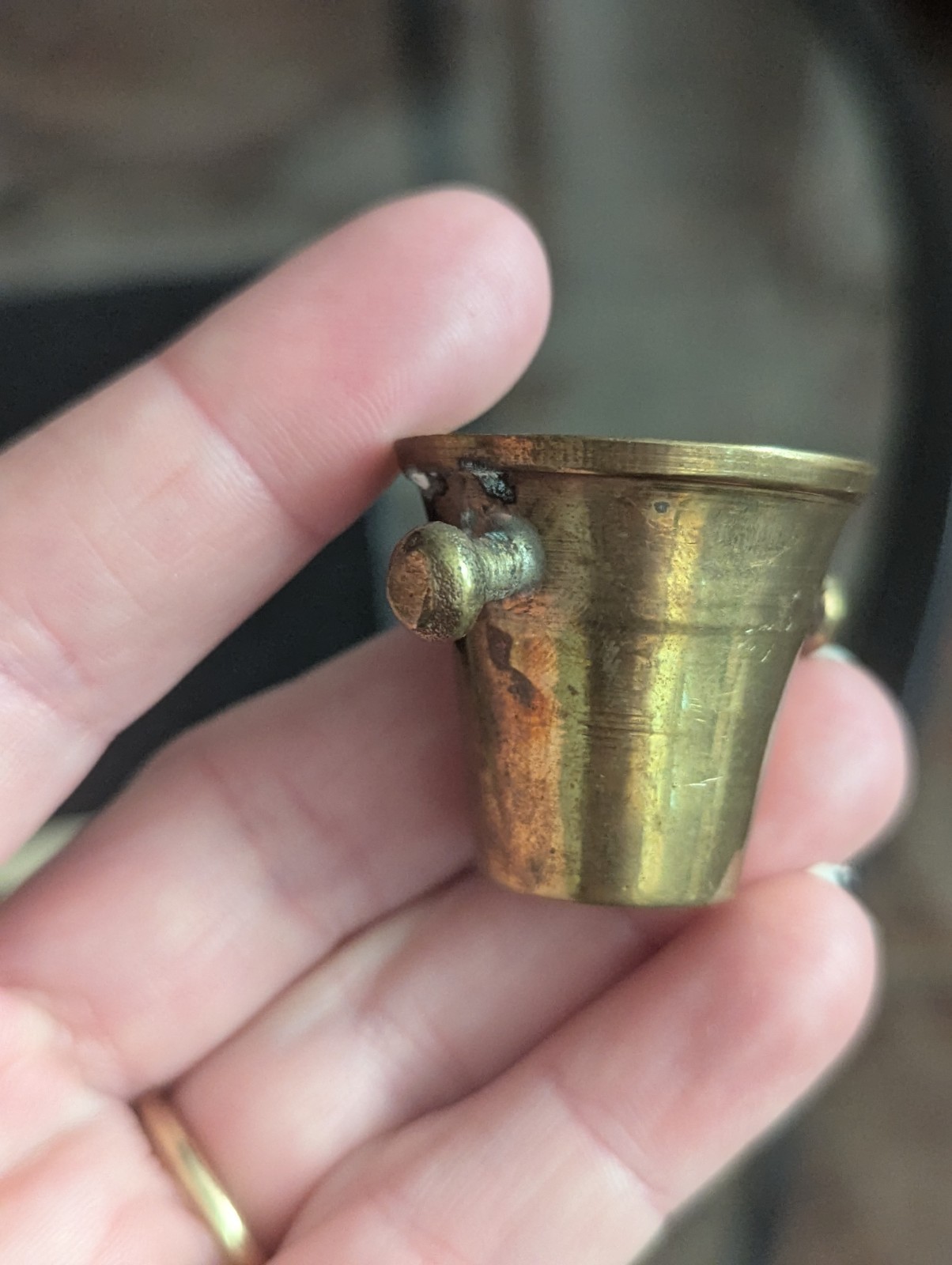 Vintage Dollhouse Miniature Brass Mortar Bucket Decorative Art