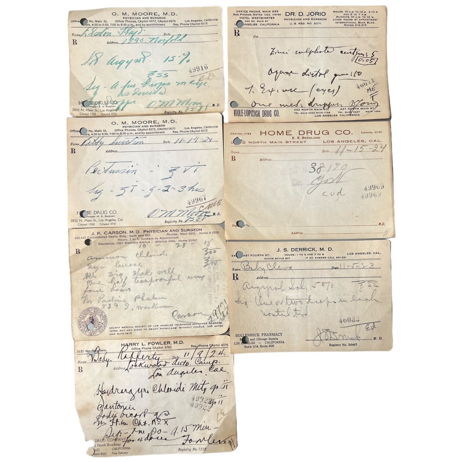 1910s 1920s Pharmaceutical Doctor Drug Prescription 7 Medical Script Los Angeles