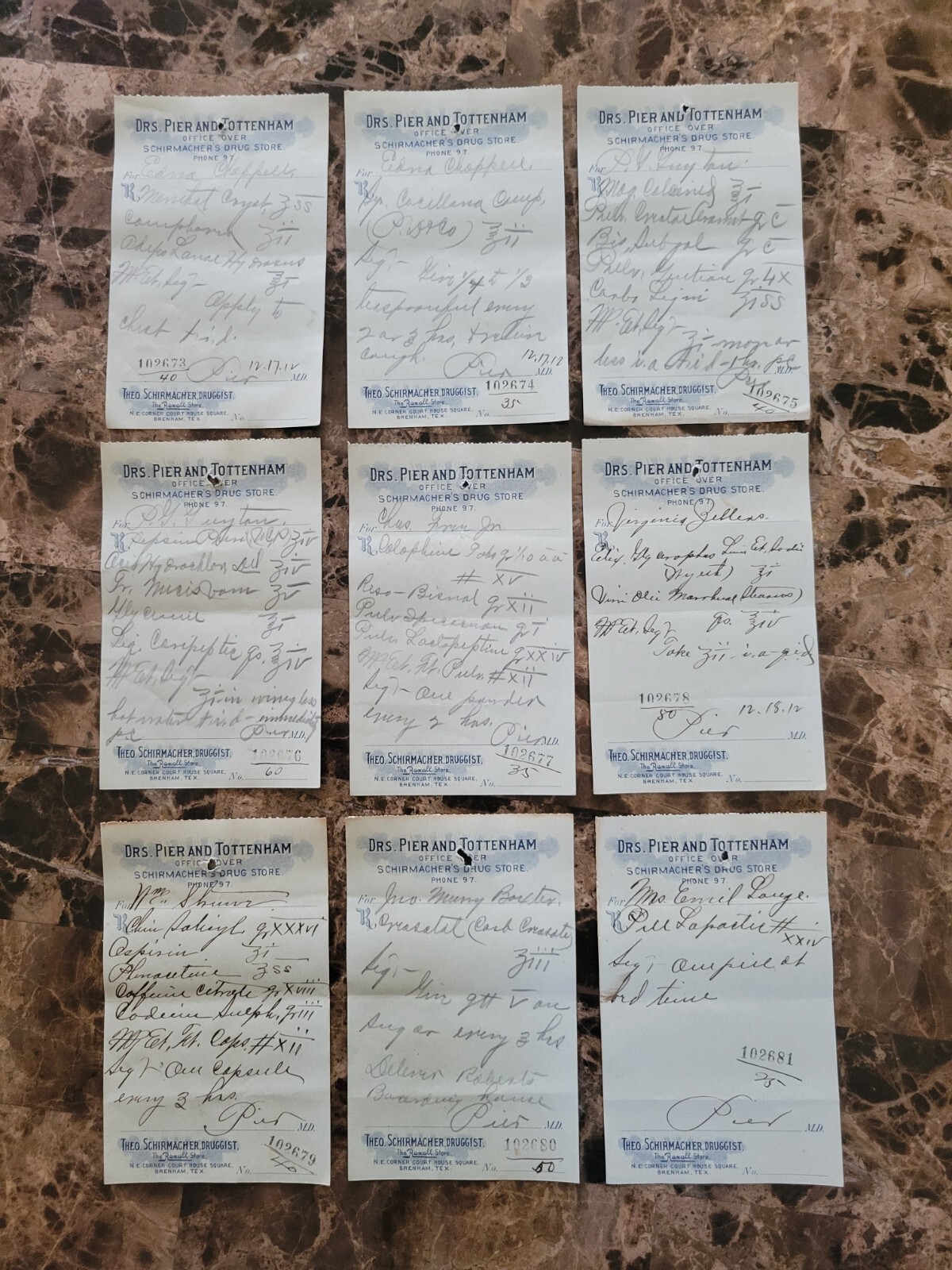 100 antique prescriptions (1912): Opium, Poppy, Ergot, Dionin, Codeine & Anodyne