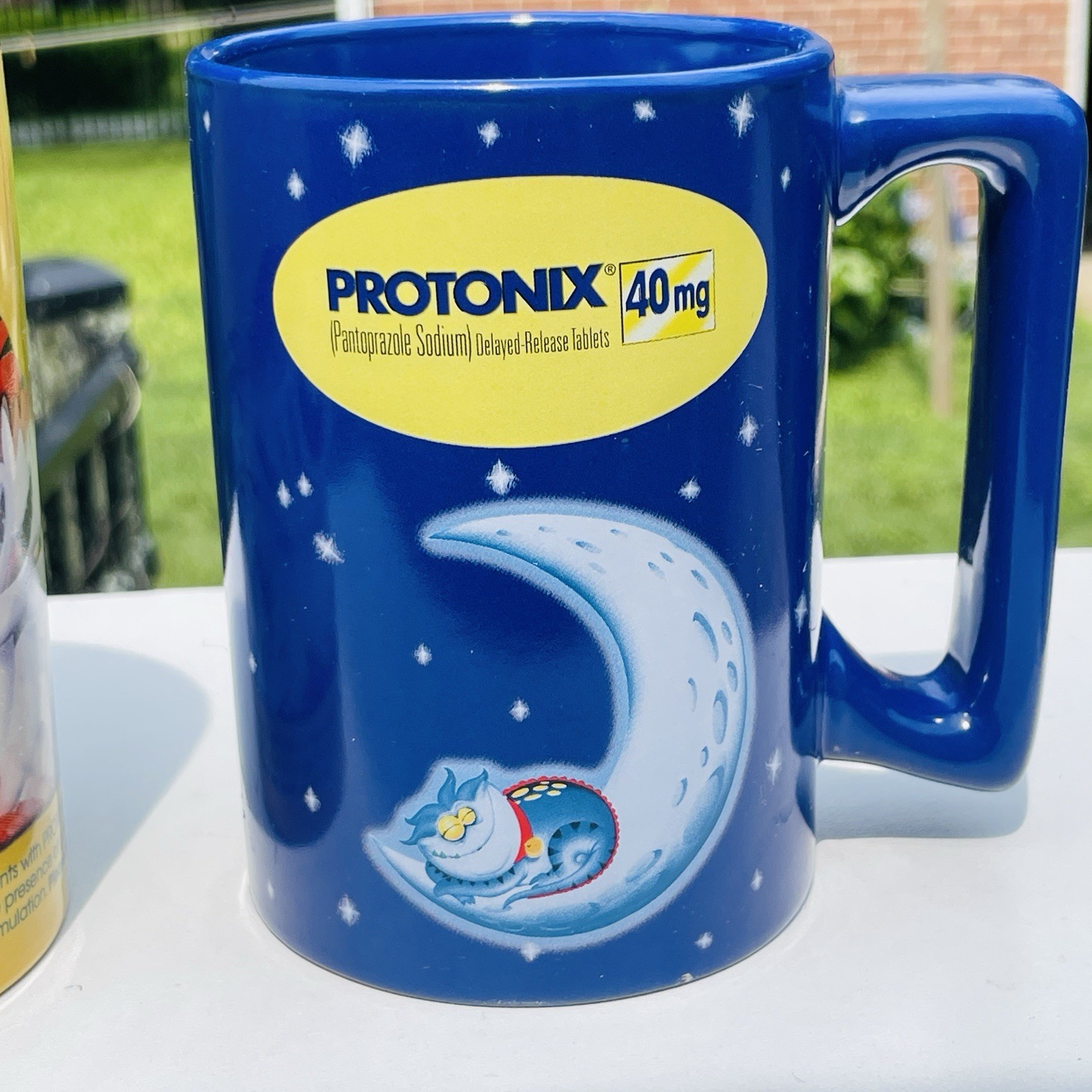 Lot Of 2 Protonix Coffee Mugs Heartburn Monster Pharmaceutical Advertisement