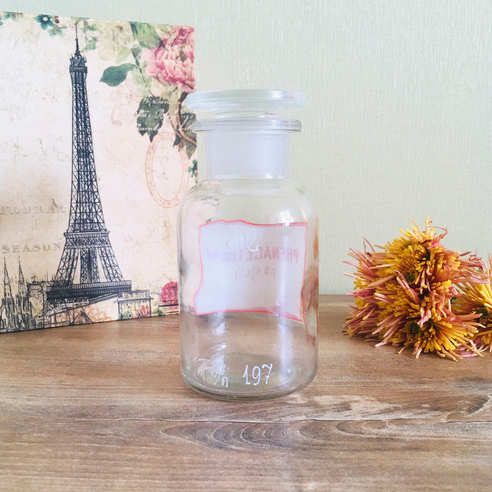 Vintage Apothecary Glass Jar Bottle with lid, Pharmacy Medical Decor, Medicine