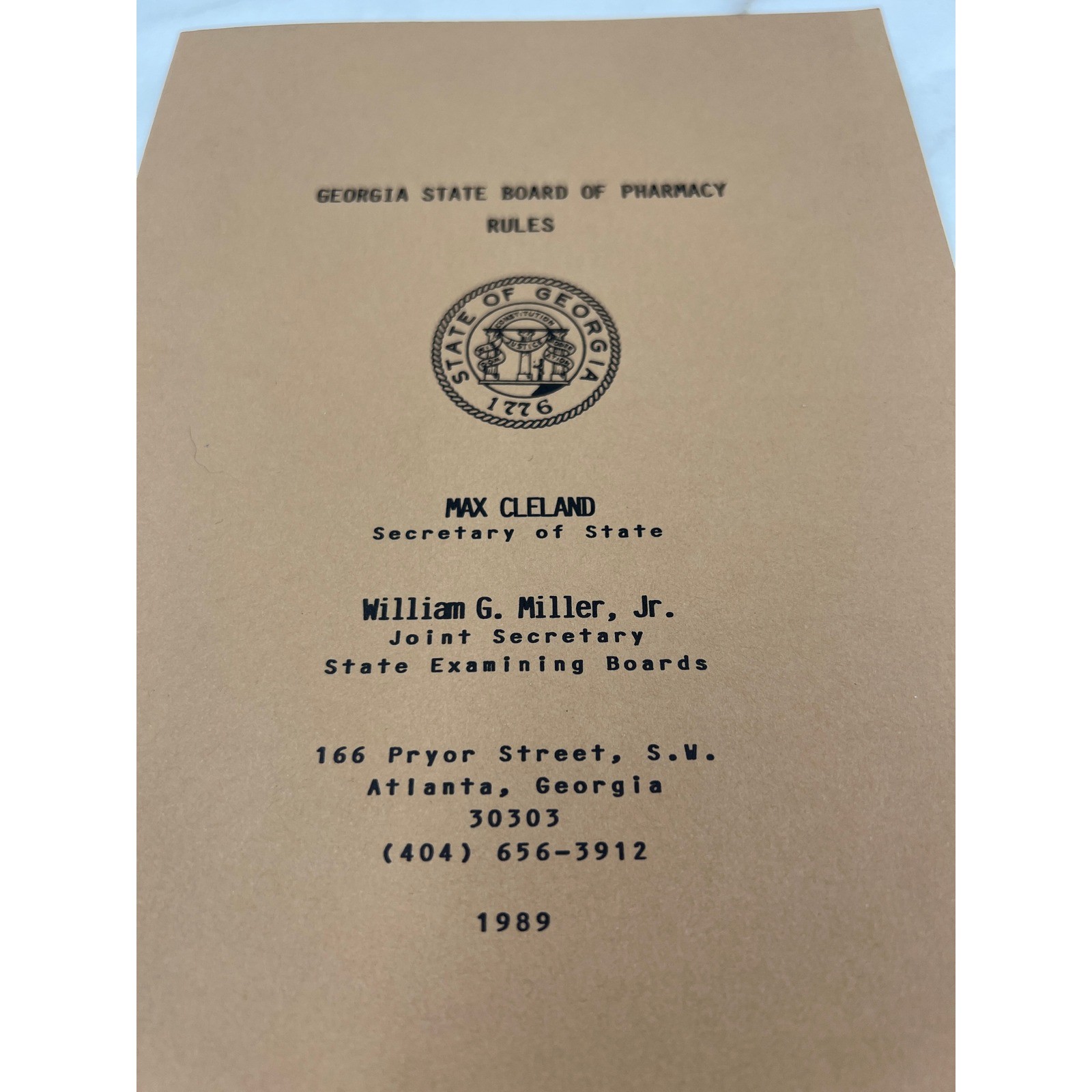 Georgia State Board of Pharmacy Rules 1989 Official Document Regulations