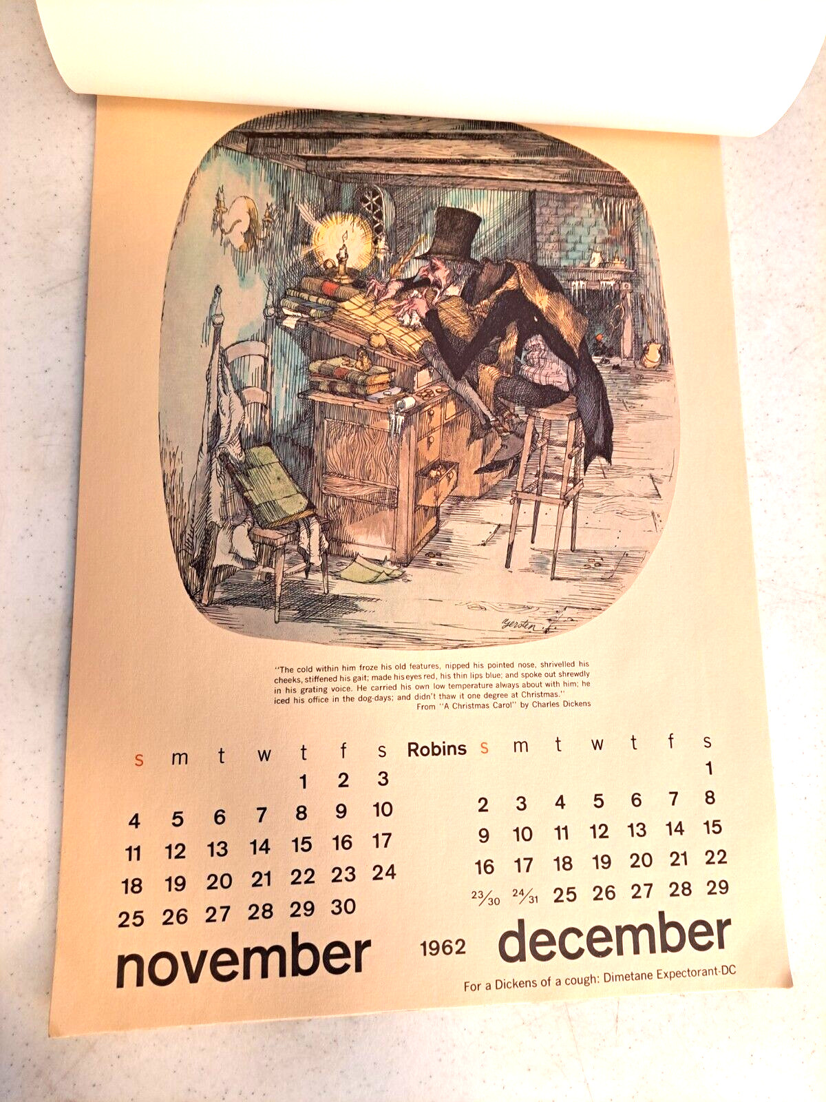 Dickens of a Cold Gerry Gersten Caricatures 1962 Calendar A H Robins Advertising