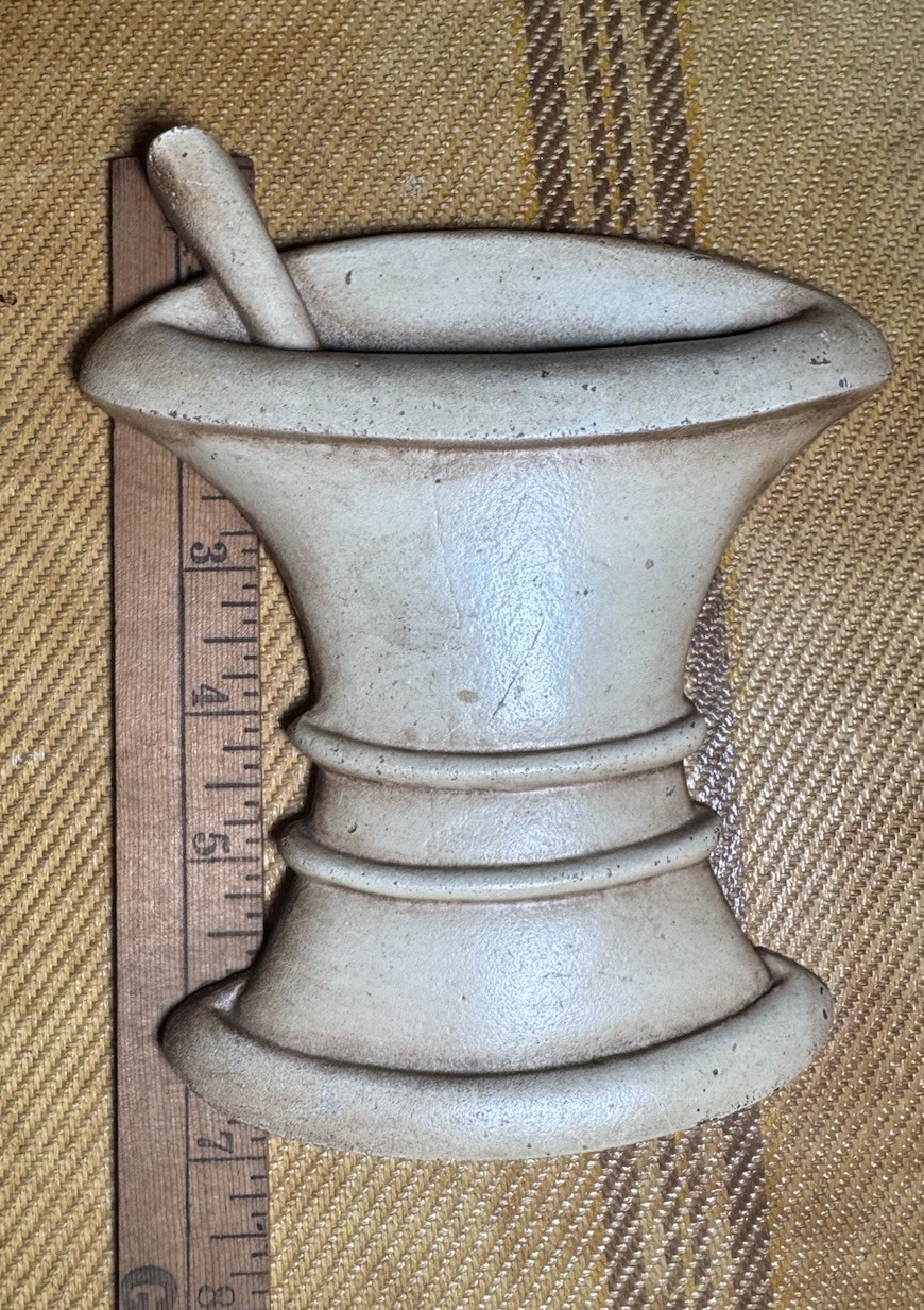 Vintage Sexton Metal Mortar and Pestle Pharmacy Sign Plaque 7″ X 6″
