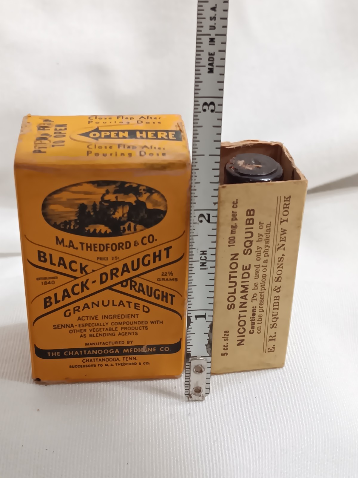 Pharmaceutical Box Lot Of 2 Black Draught Laxative & Nicotinamide Solution VTG