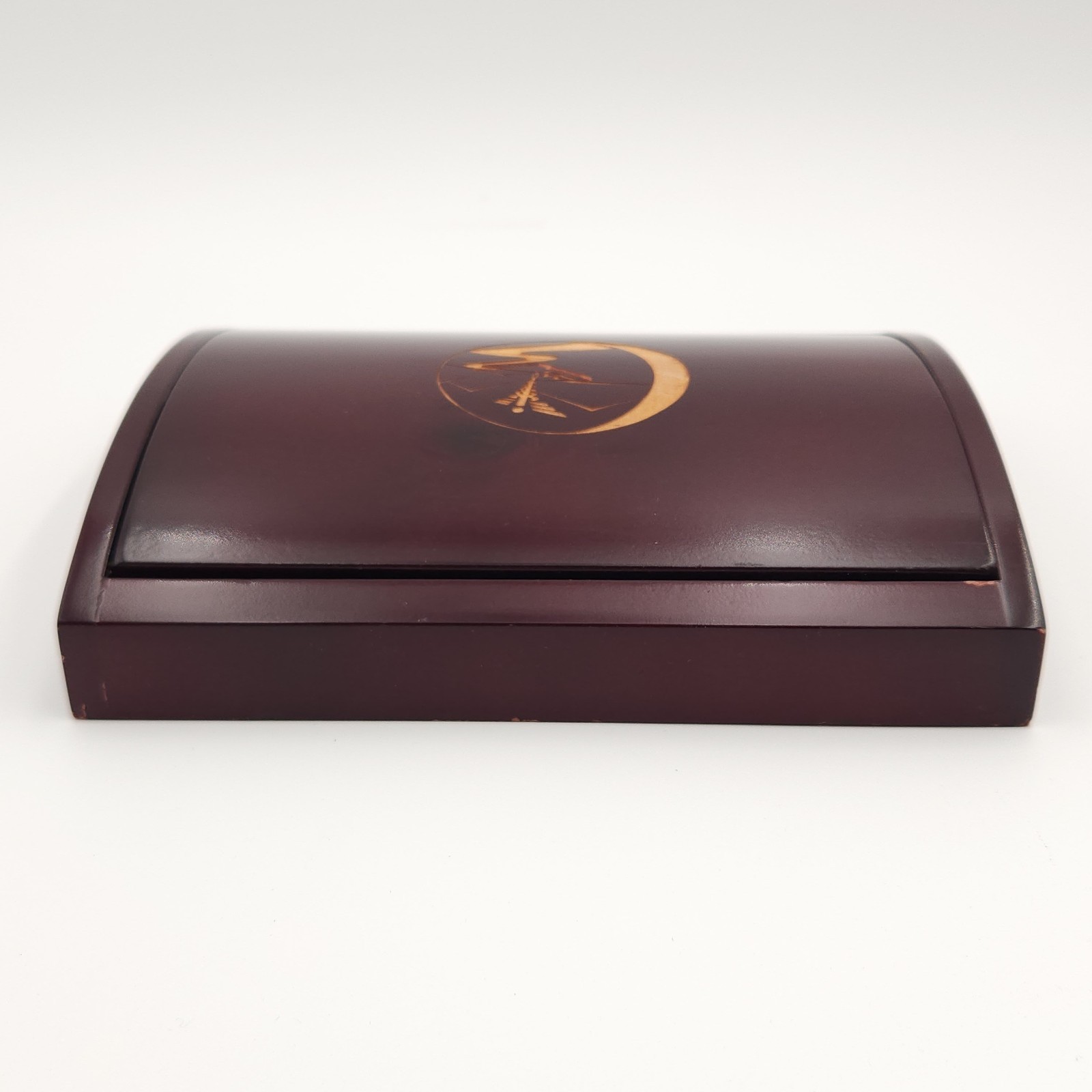 Vintage RX Caduceus Medical Symbol Cherry Wood Trinket Storage Box Holder Lid