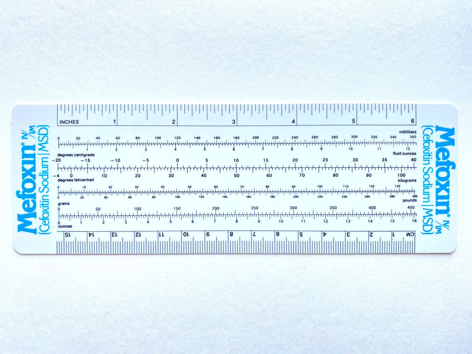 1980s Mefoxin Ruler MSD Merck Labs Pharmaceutical Drug Advertising Swag 7.5”