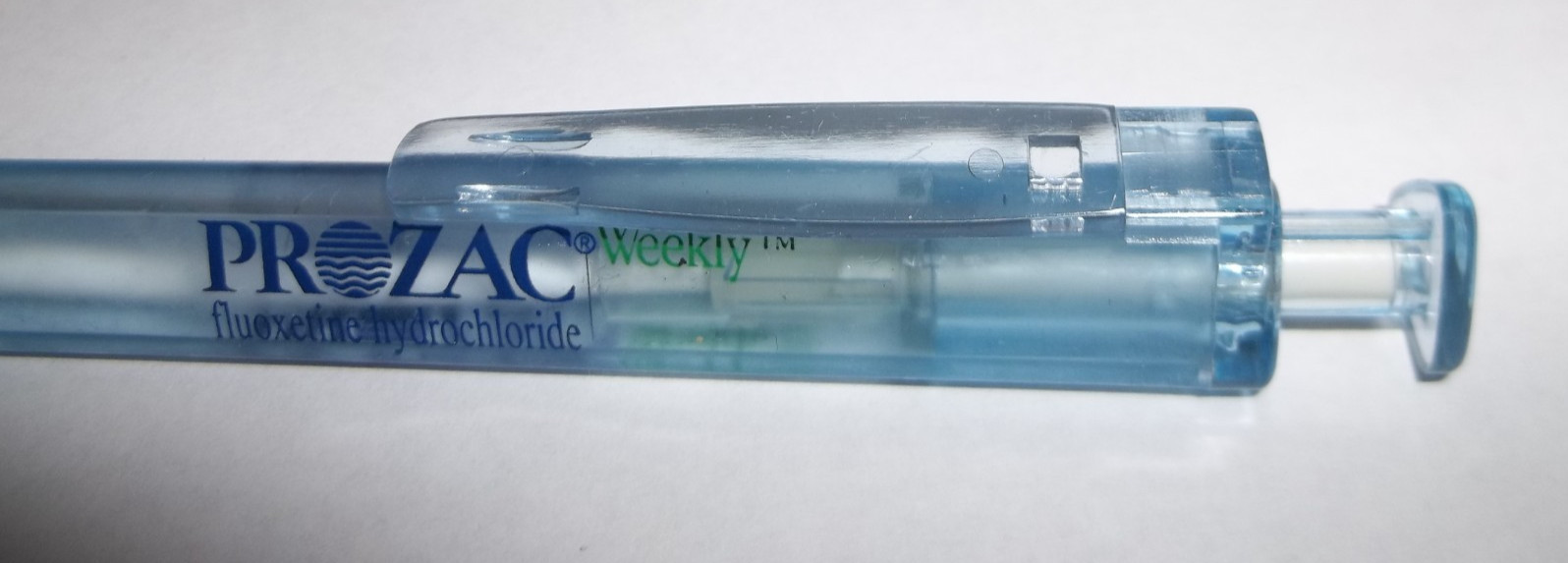 Prozac Weekly Fluoxetine Promotional Plastic Pen – Translucent Blue Rubber Grip