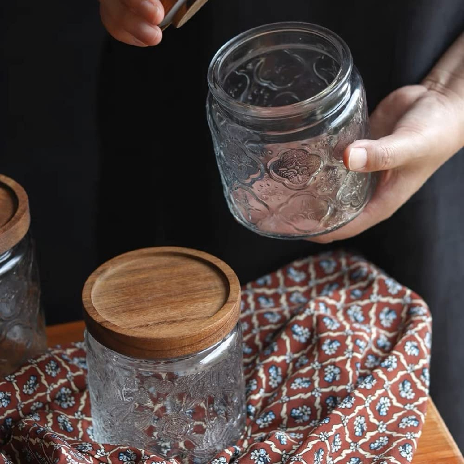 ANSQU Set of 4 Vintage Glass Airtight Storage Jars, 17 FL OZ Glass Storage Co…
